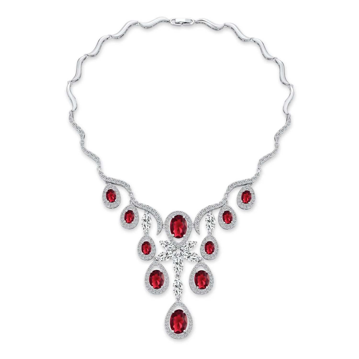 Vintage Art Deco Collar Necklace Set with Teardrop CZ and Earrings Silver Plated - Image 6