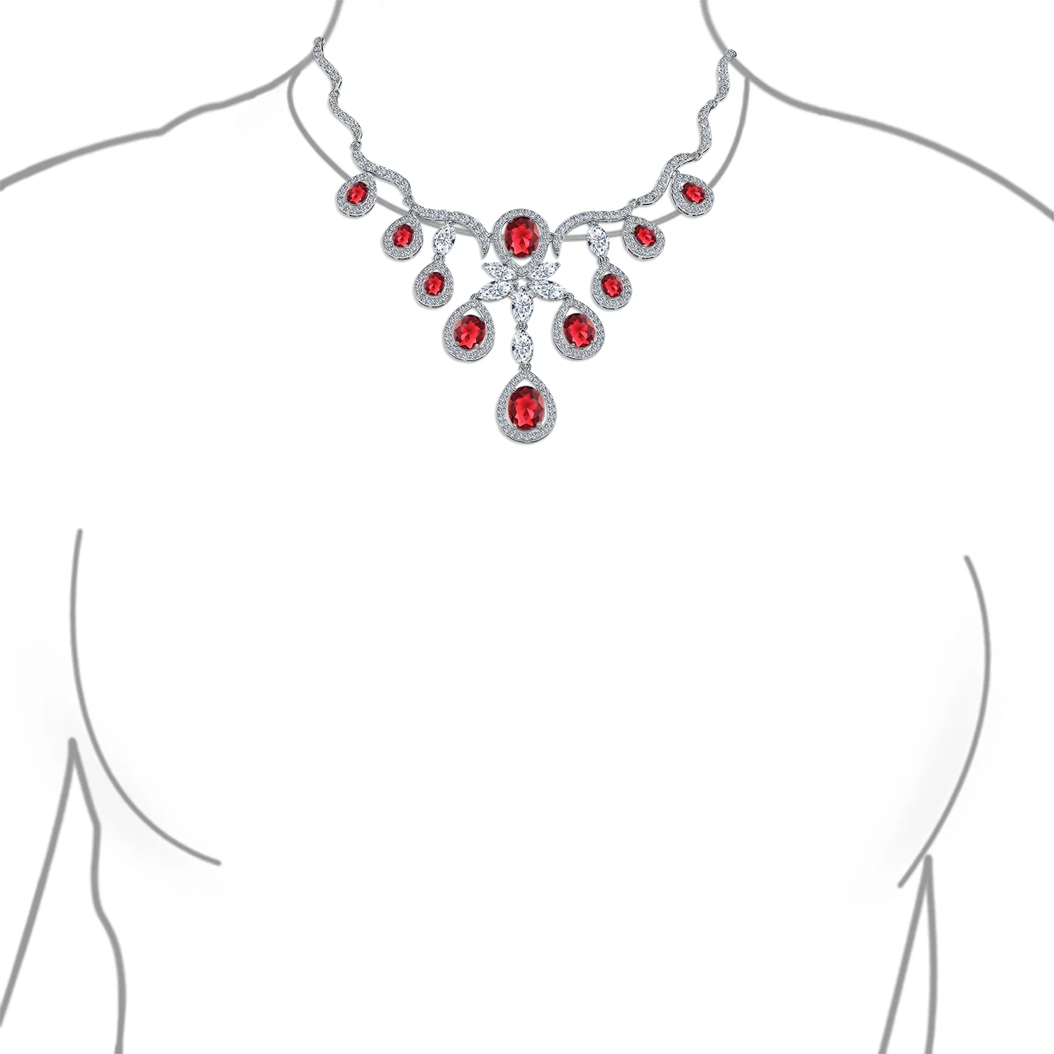 Vintage Art Deco Collar Necklace Set with Teardrop CZ and Earrings Silver Plated - Image 9