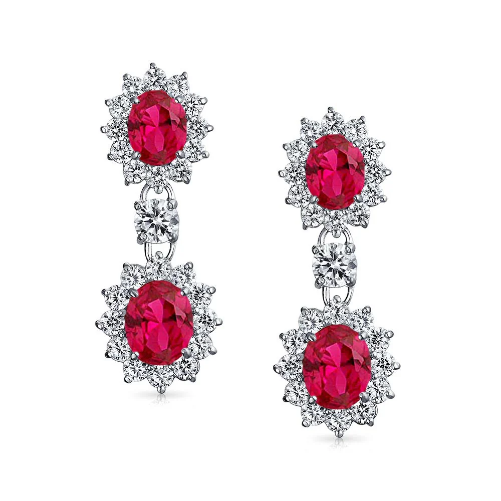 Art Deco Style Crown Halo Oval CZ Fashion Dangle Drop Earrings Rhodium Plated - Image 10