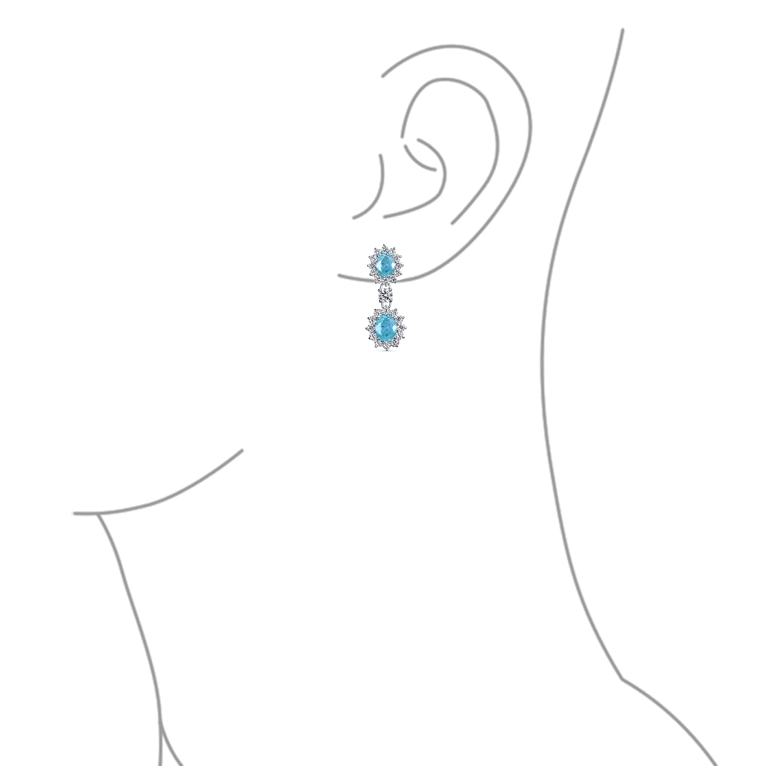 Art Deco Style Crown Halo Oval CZ Fashion Dangle Drop Earrings Rhodium Plated - Image 11