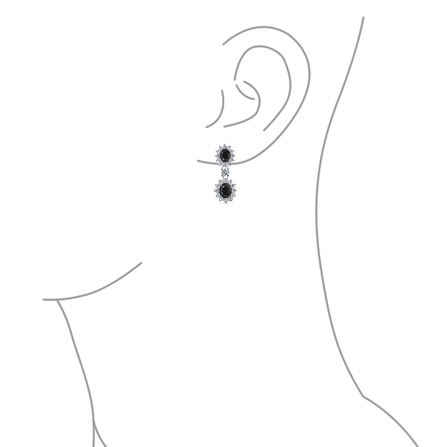Art Deco Style Crown Halo Oval CZ Fashion Dangle Drop Earrings Rhodium Plated - Image 12