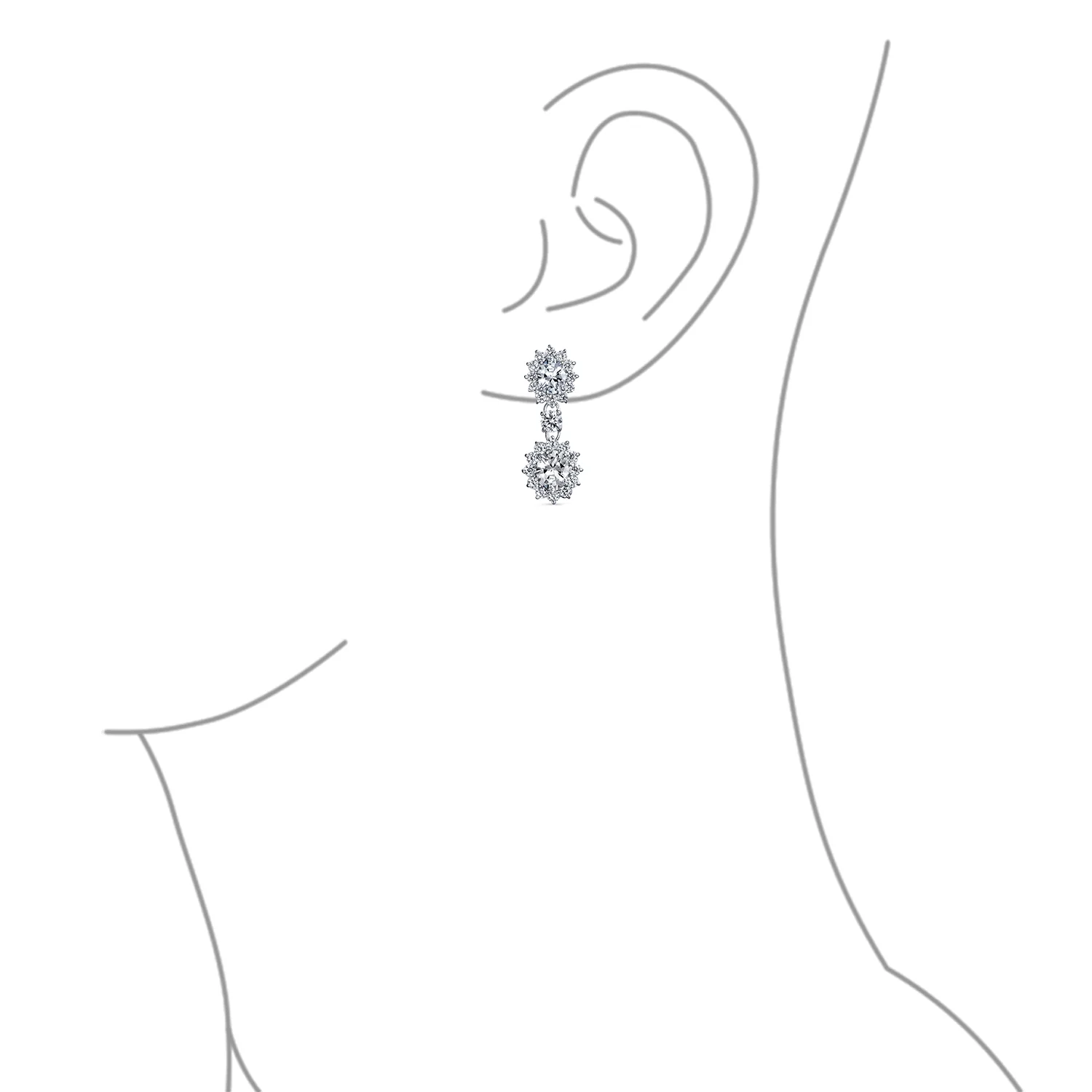 Art Deco Style Crown Halo Oval CZ Fashion Dangle Drop Earrings Rhodium Plated - Image 13