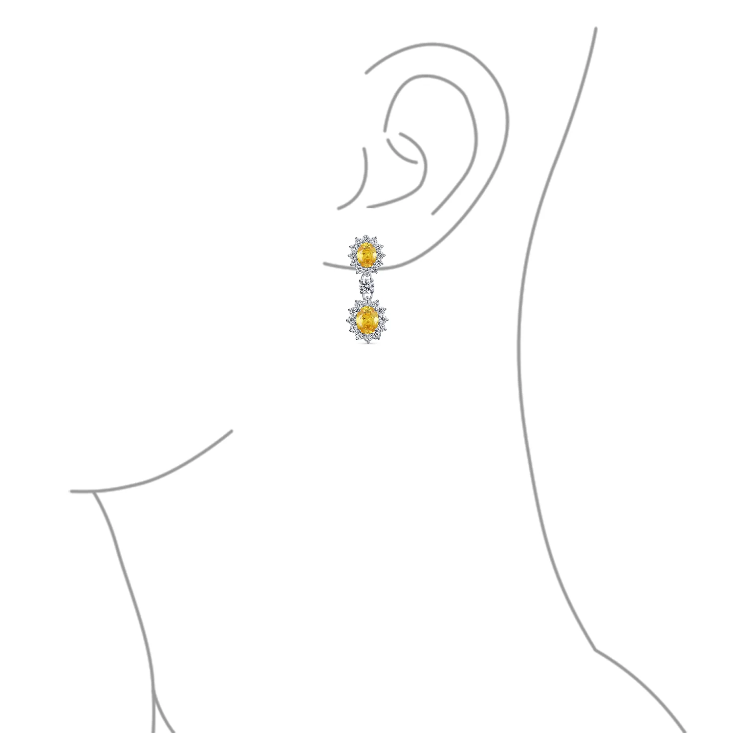 Art Deco Style Crown Halo Oval CZ Fashion Dangle Drop Earrings Rhodium Plated - Image 14