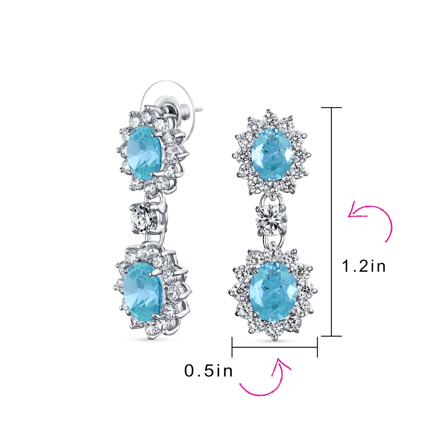 Art Deco Style Crown Halo Oval CZ Fashion Dangle Drop Earrings Rhodium Plated - Image 16