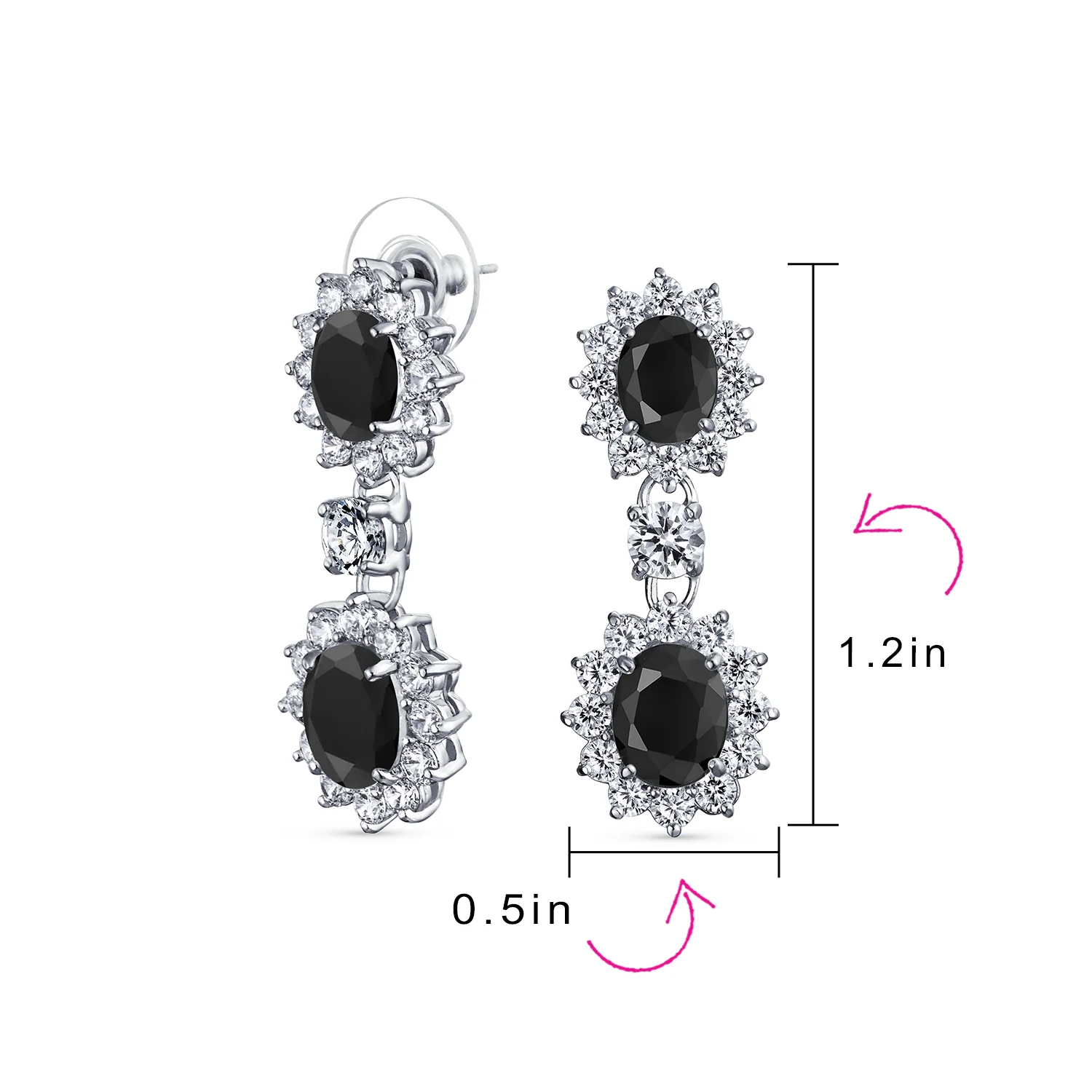 Art Deco Style Crown Halo Oval CZ Fashion Dangle Drop Earrings Rhodium Plated - Image 17