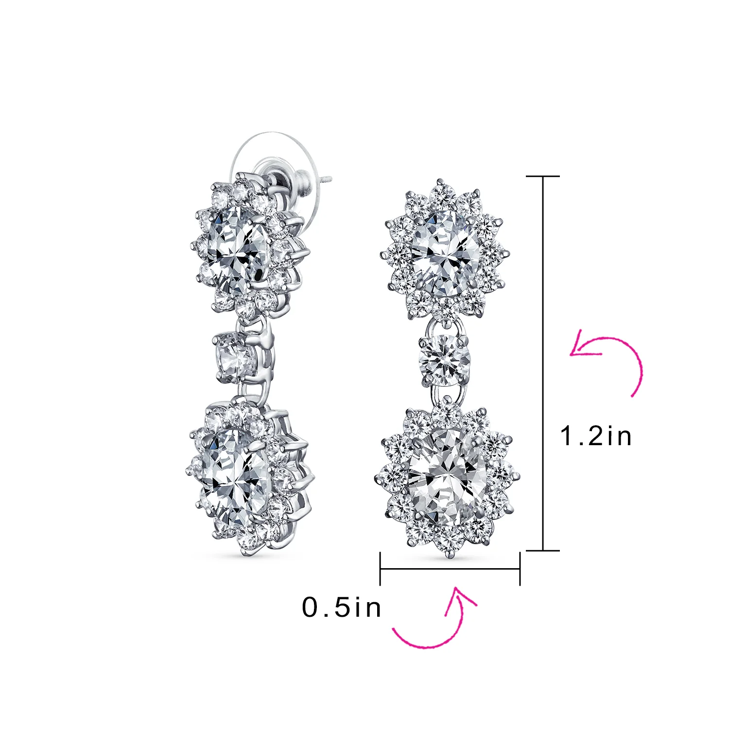 Art Deco Style Crown Halo Oval CZ Fashion Dangle Drop Earrings Rhodium Plated - Image 18