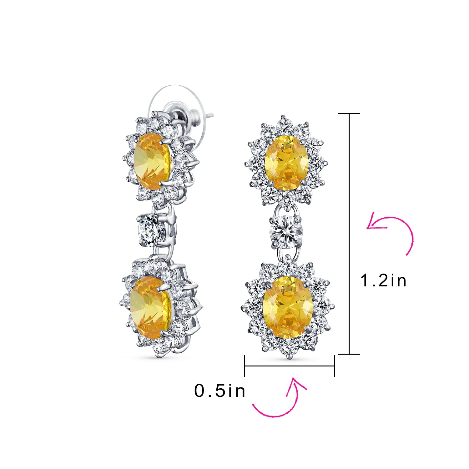 Art Deco Style Crown Halo Oval CZ Fashion Dangle Drop Earrings Rhodium Plated - Image 19