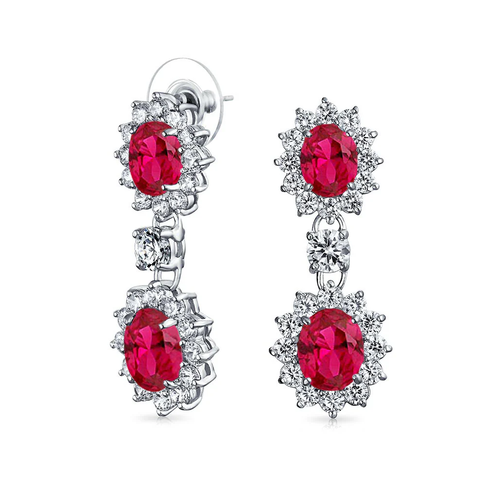 Art Deco Style Crown Halo Oval CZ Fashion Dangle Drop Earrings Rhodium Plated - Image 5
