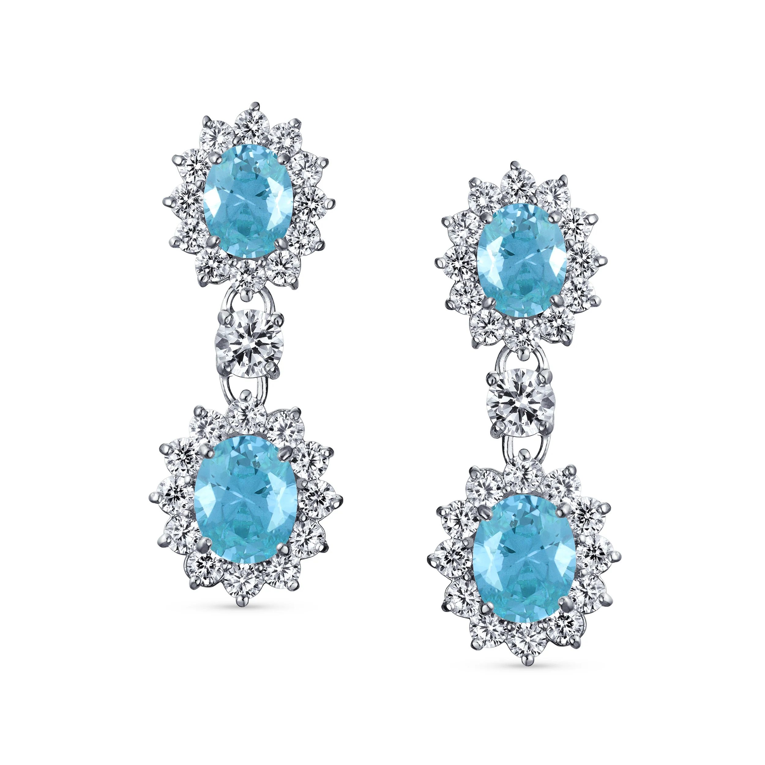 Art Deco Style Crown Halo Oval CZ Fashion Dangle Drop Earrings Rhodium Plated - Image 6