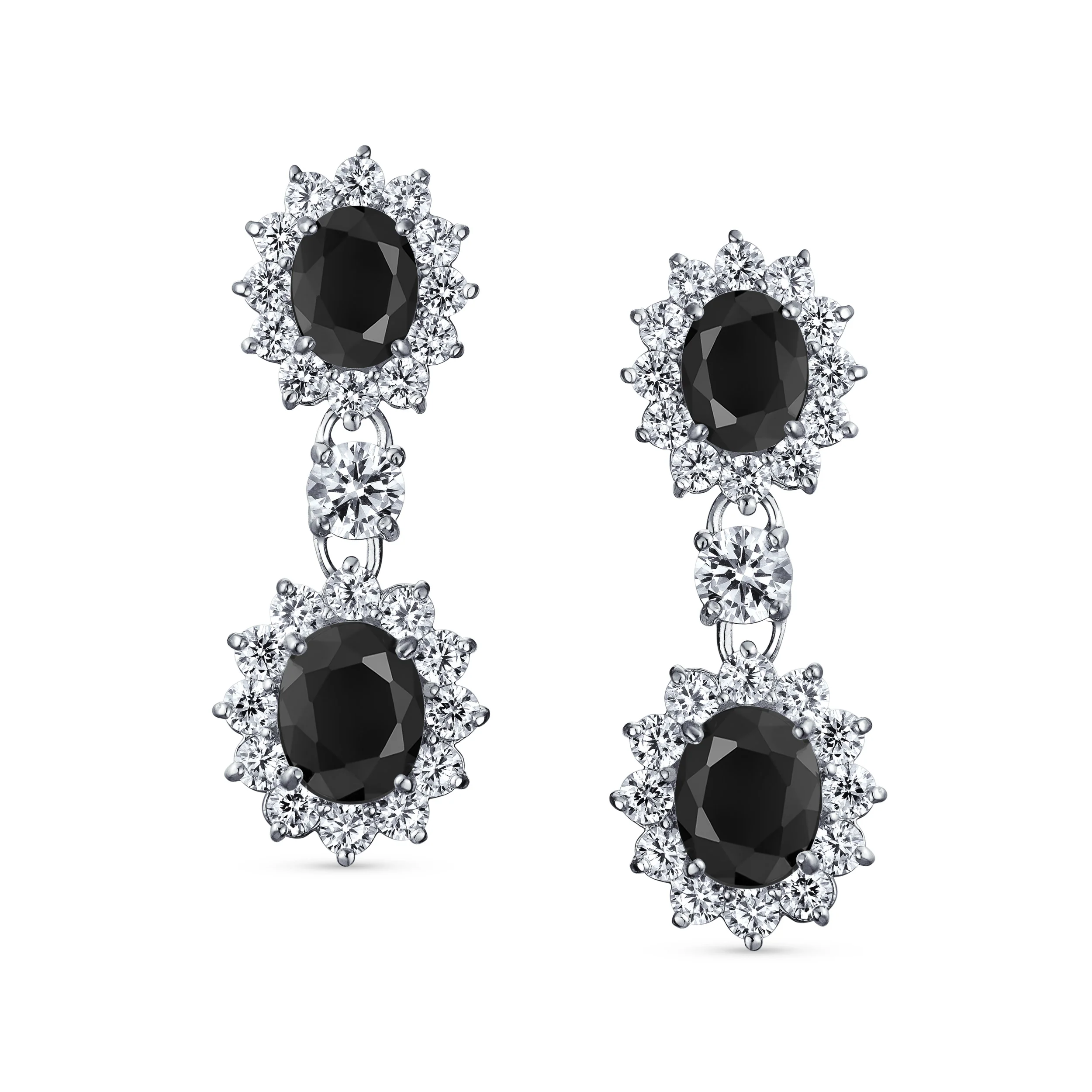Art Deco Style Crown Halo Oval CZ Fashion Dangle Drop Earrings Rhodium Plated - Image 7