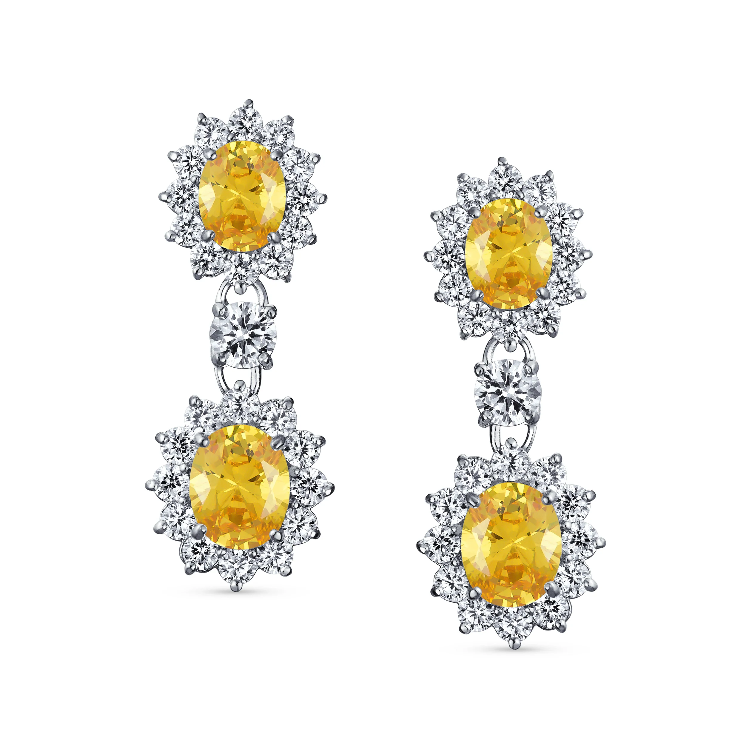 Art Deco Style Crown Halo Oval CZ Fashion Dangle Drop Earrings Rhodium Plated - Image 9