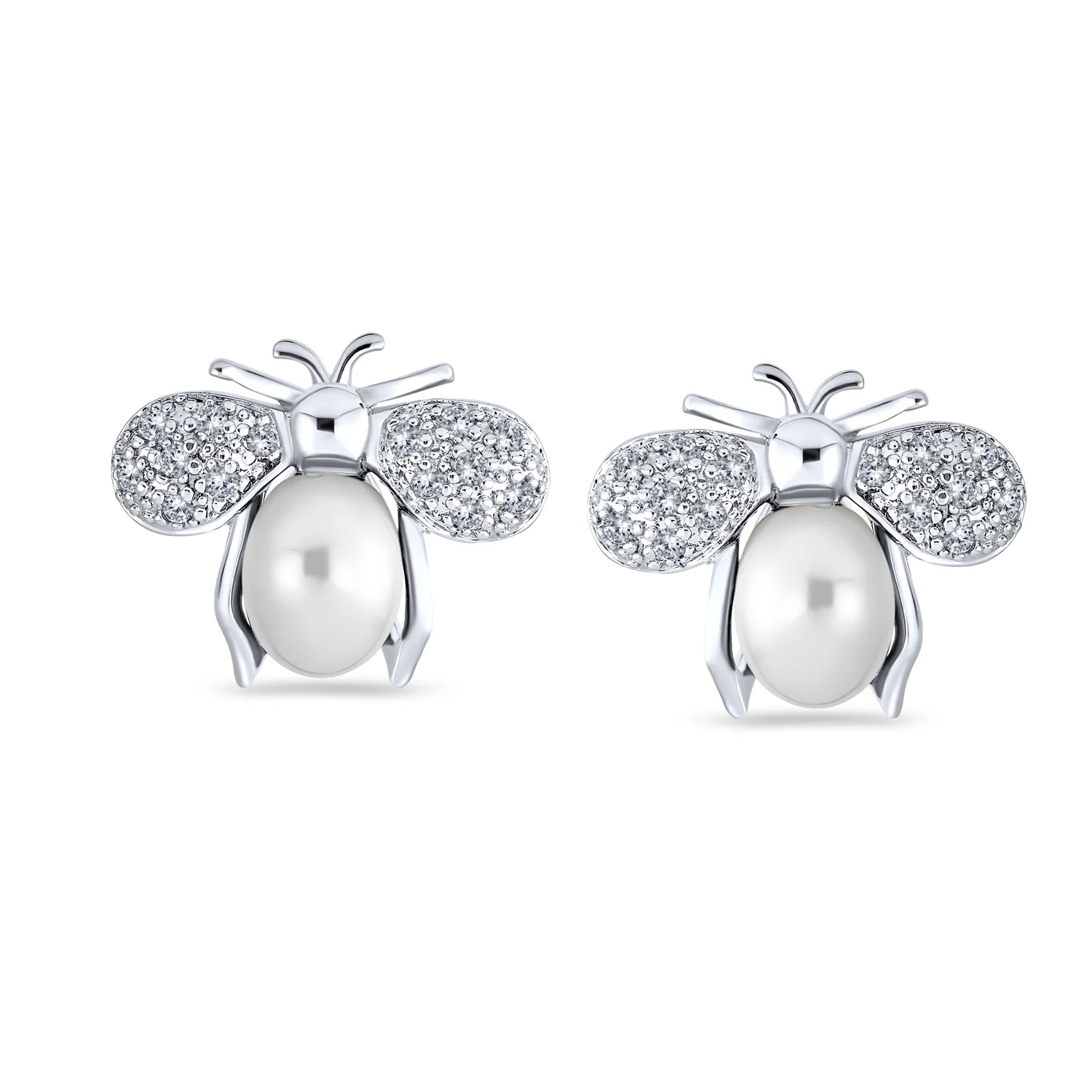 Vintage Art Deco CZ Stud Earrings with Jade and Pearl Bumble Bee Design - Image 4