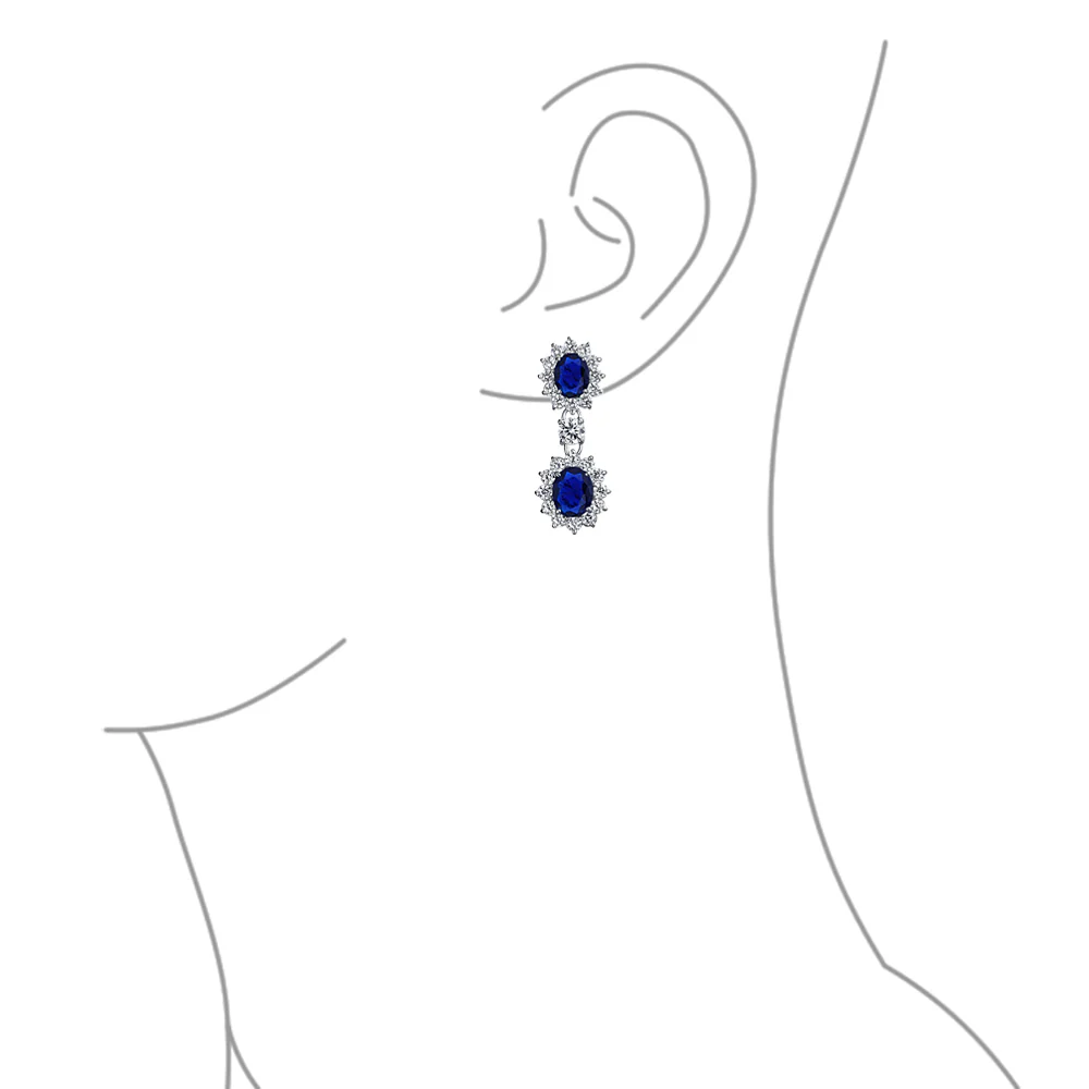 Vintage Art Deco Dangle Chandelier Earrings Blue Sapphire CZ - Image 5