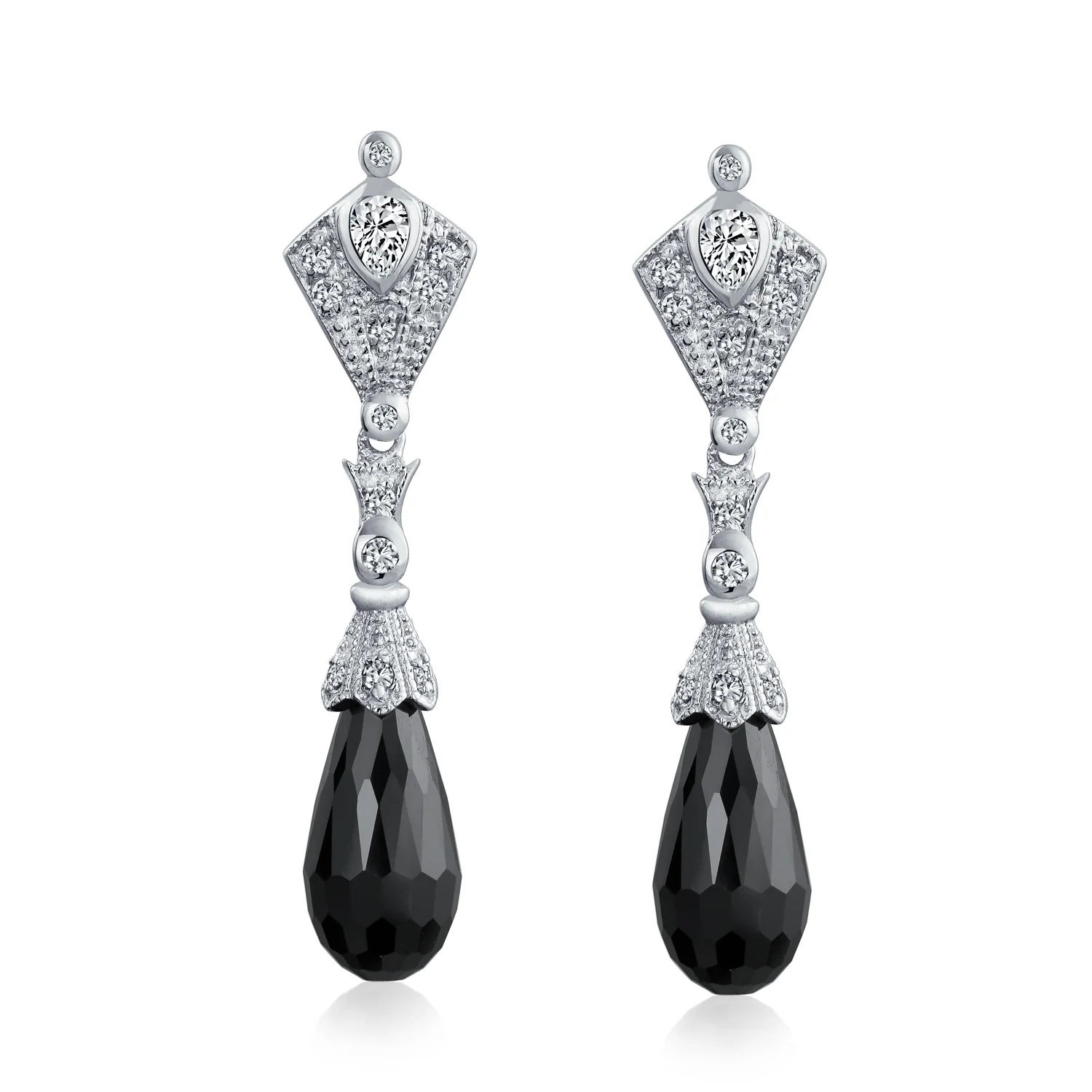 Briolette Faceted Teardrop Cubic Zirconia CZ Chandelier Earrings .925 Sterling Silver