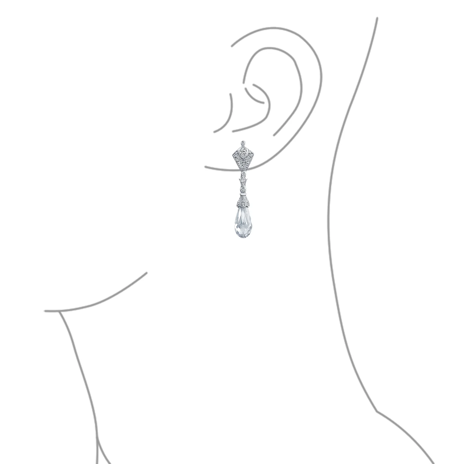 Briolette Faceted Teardrop Cubic Zirconia CZ Chandelier Earrings .925 Sterling Silver - Image 6