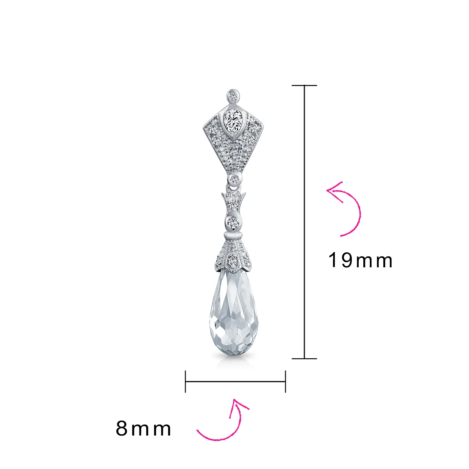 Briolette Faceted Teardrop Cubic Zirconia CZ Chandelier Earrings .925 Sterling Silver - Image 9