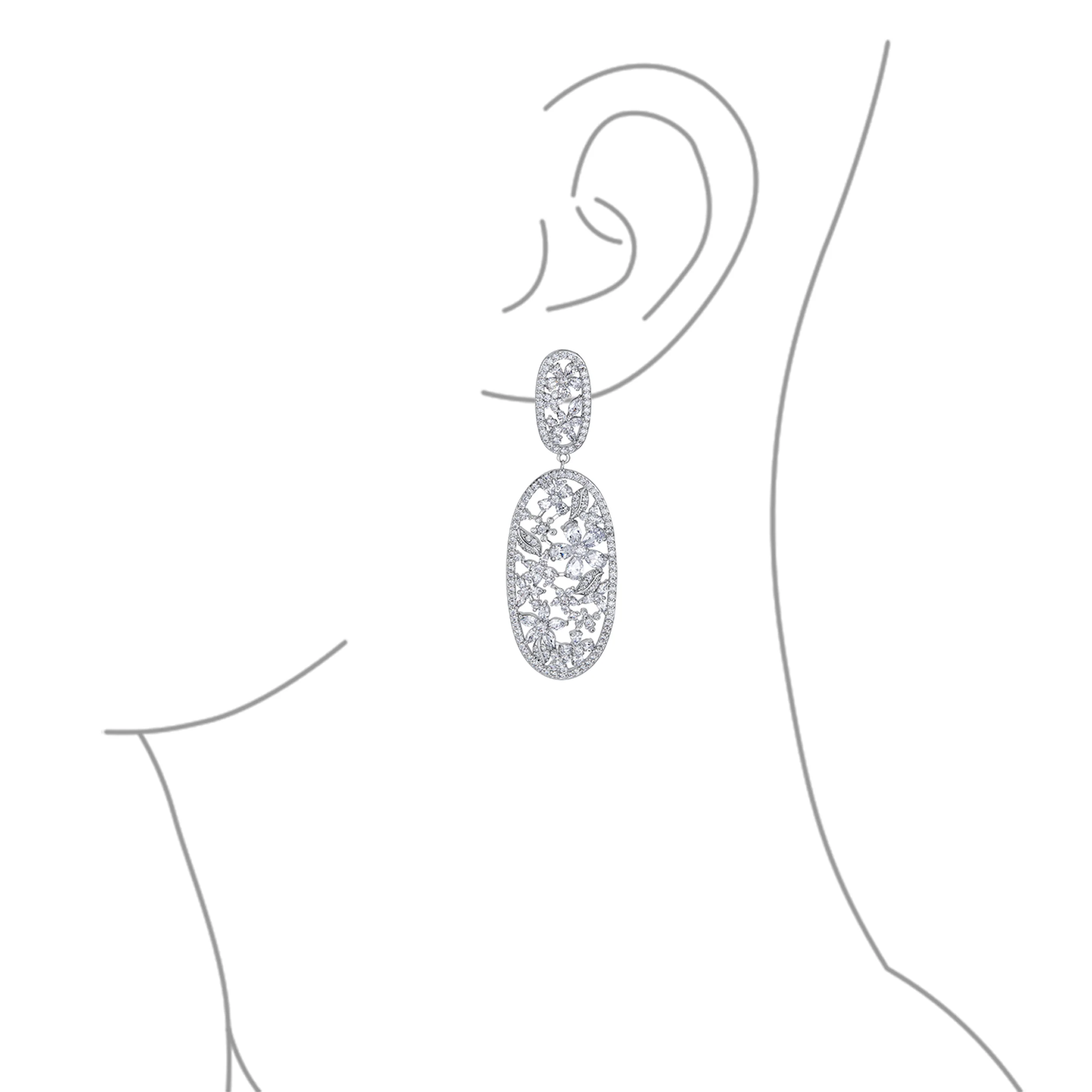 Vintage Art Deco Cubic Zirconia Flower Leaf Clip-On Earrings for Weddings - Image 3