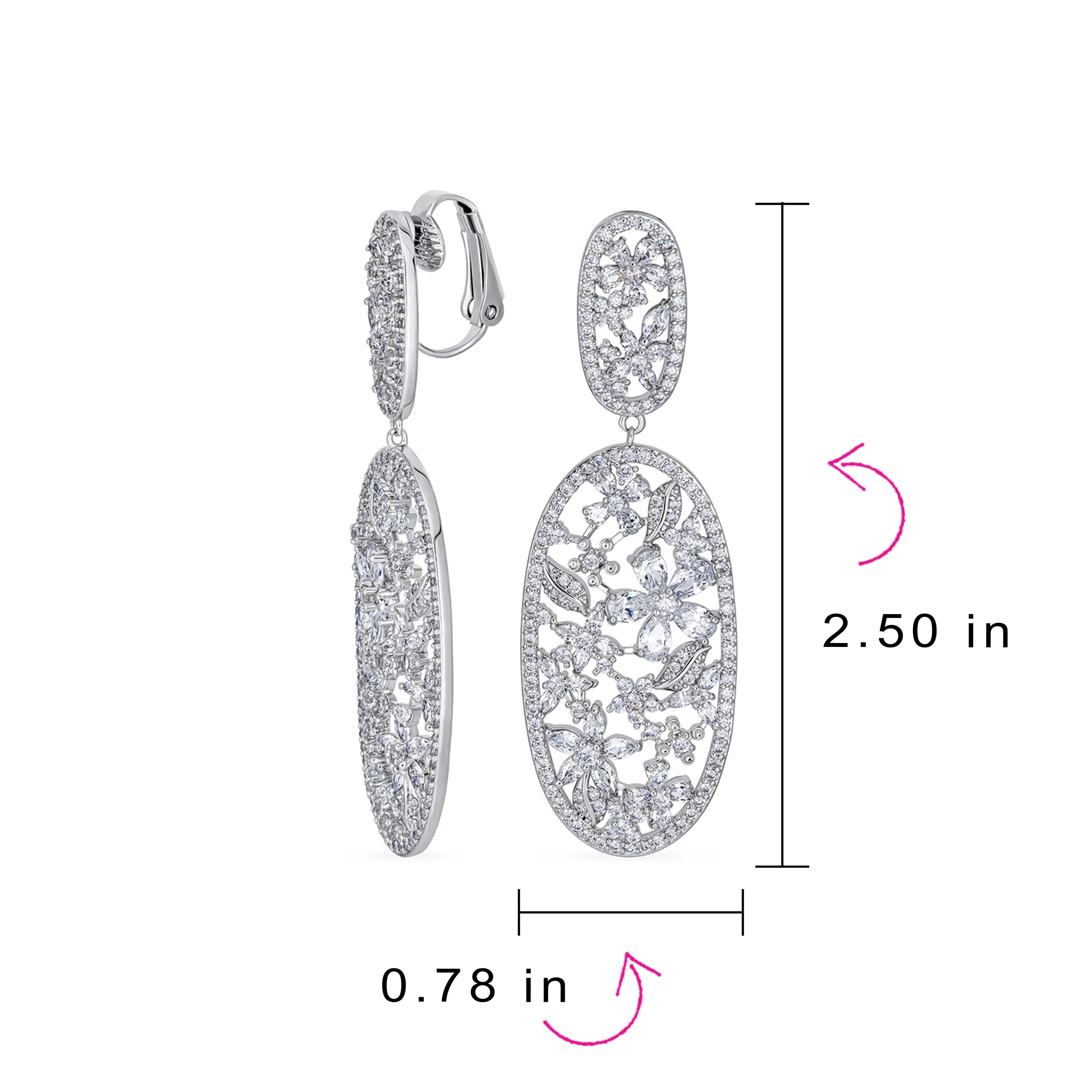 Vintage Art Deco Cubic Zirconia Flower Leaf Clip-On Earrings for Weddings - Image 4