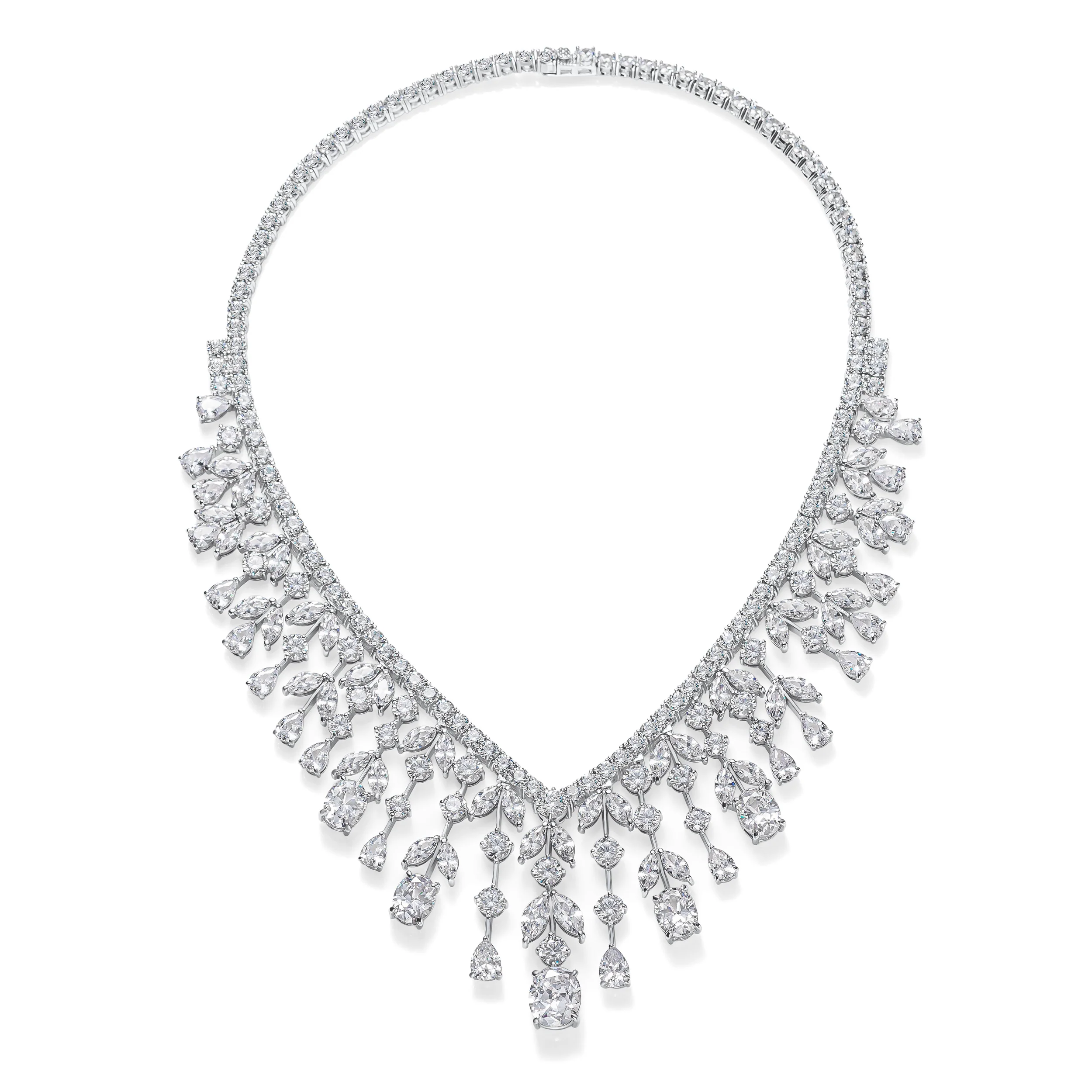 Art Deco Bridal Teardrop CZ Collar Necklace Silver Plated