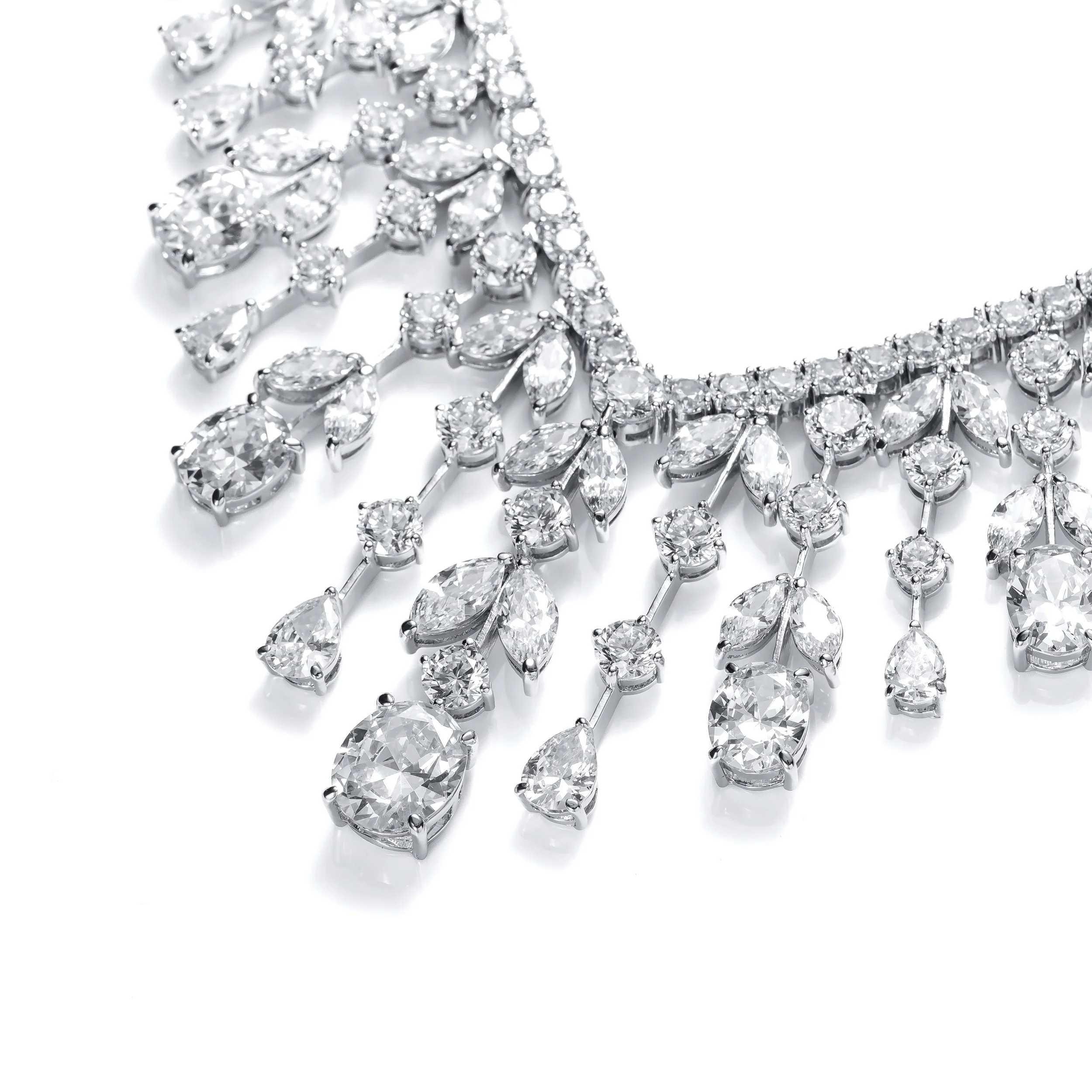 Art Deco Bridal Teardrop CZ Collar Necklace Silver Plated - Image 3