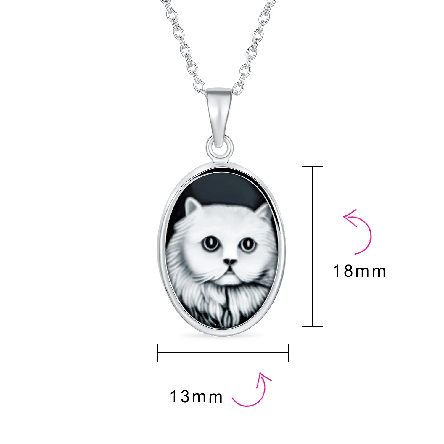 Vintage Antique Style Black Onyx Cat Cameo Pendant Necklace in Sterling Silver - Image 4