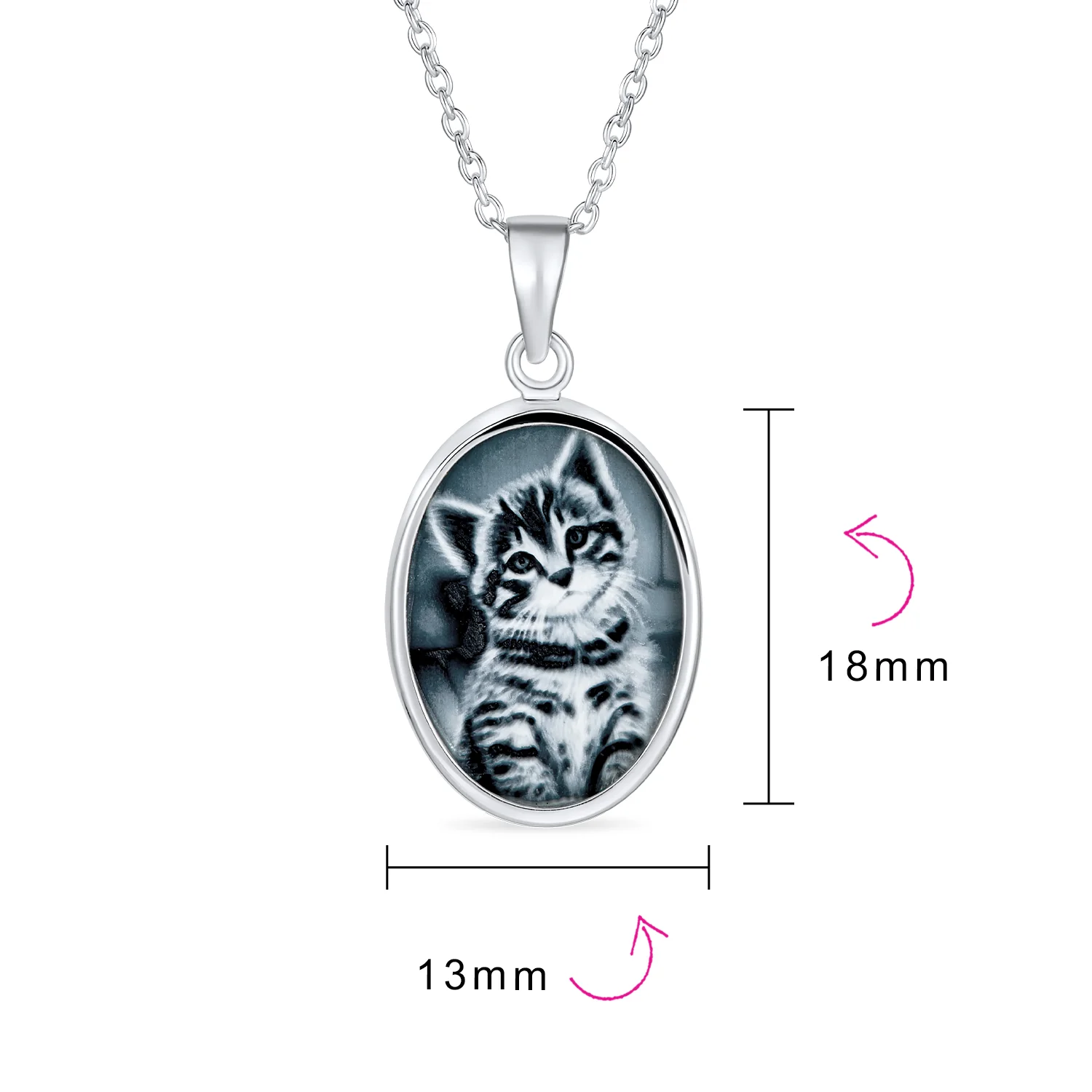 Cat Cameo Pendant Necklace Kitten Portrait Black CZ Two Tone .925 Sterling Silver - Image 4