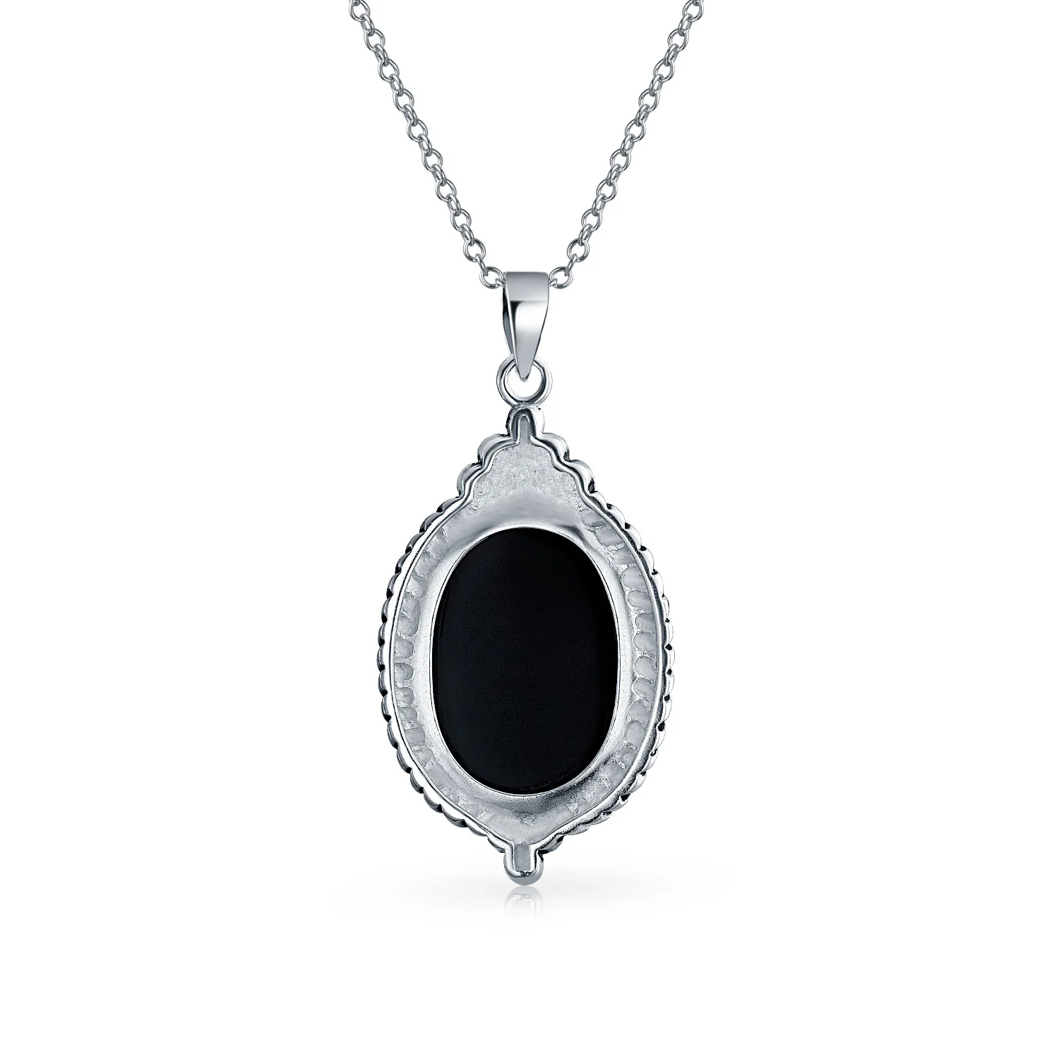 Vintage Black Frame Mother of Pearl Cameo Pendant Necklace - Image 2