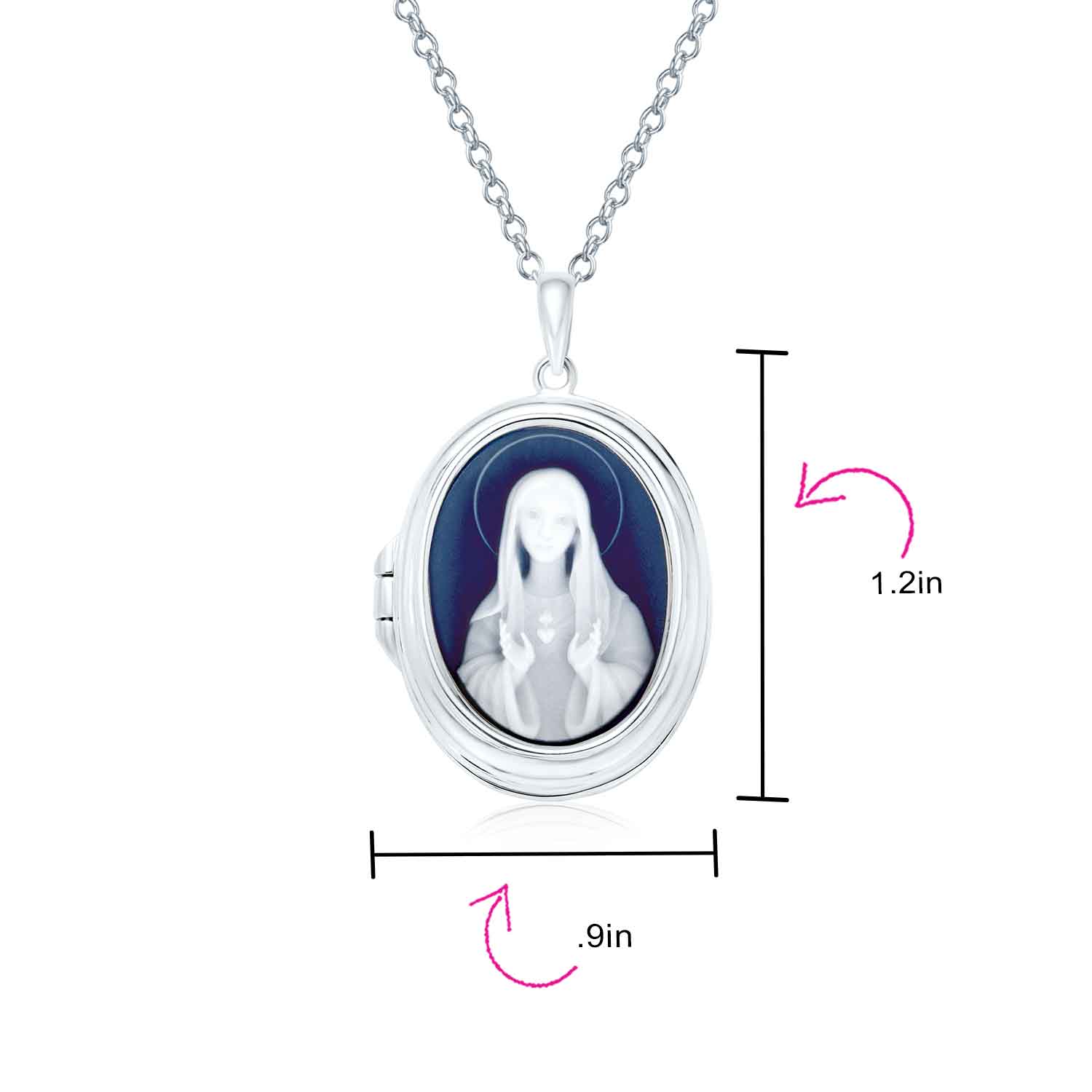 Vintage Style Blue Agate Our Lady of Guadalupe Locket Necklace Sterling Silver - Image 5