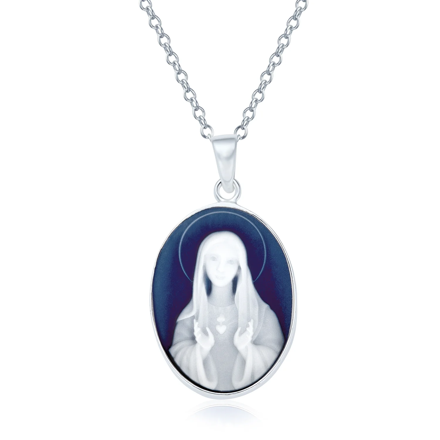 Our Lady Of Guadalupe Oval Virgin Mary Cameo Pendant Necklace Sterling Silver
