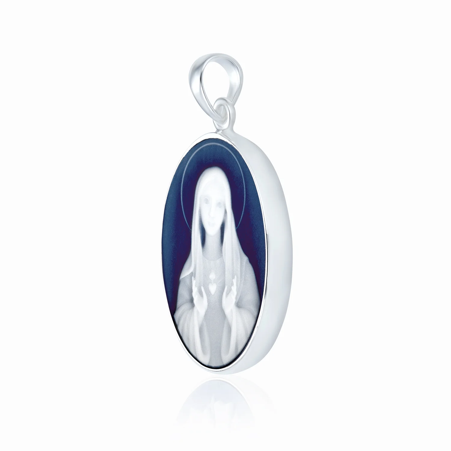 Our Lady Of Guadalupe Oval Virgin Mary Cameo Pendant Necklace Sterling Silver - Image 2