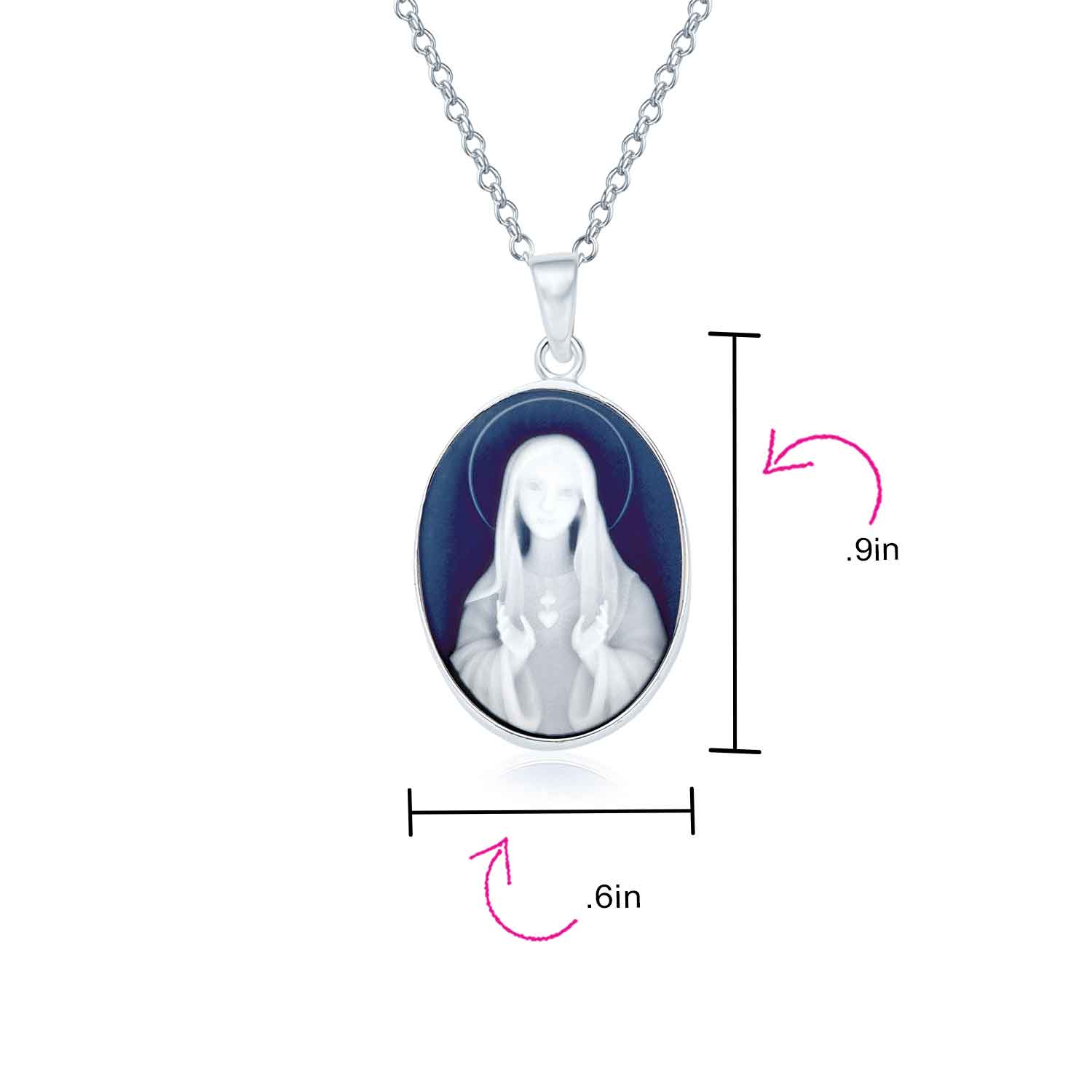 Our Lady Of Guadalupe Oval Virgin Mary Cameo Pendant Necklace Sterling Silver - Image 4