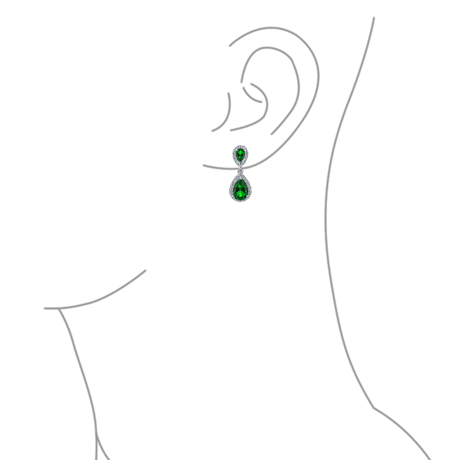 Classic Bridal Cocktail Halo Cubic Zirconia Blue CZ Double Solitaire Teardrop Dangle Clip On Earrings - Image 25