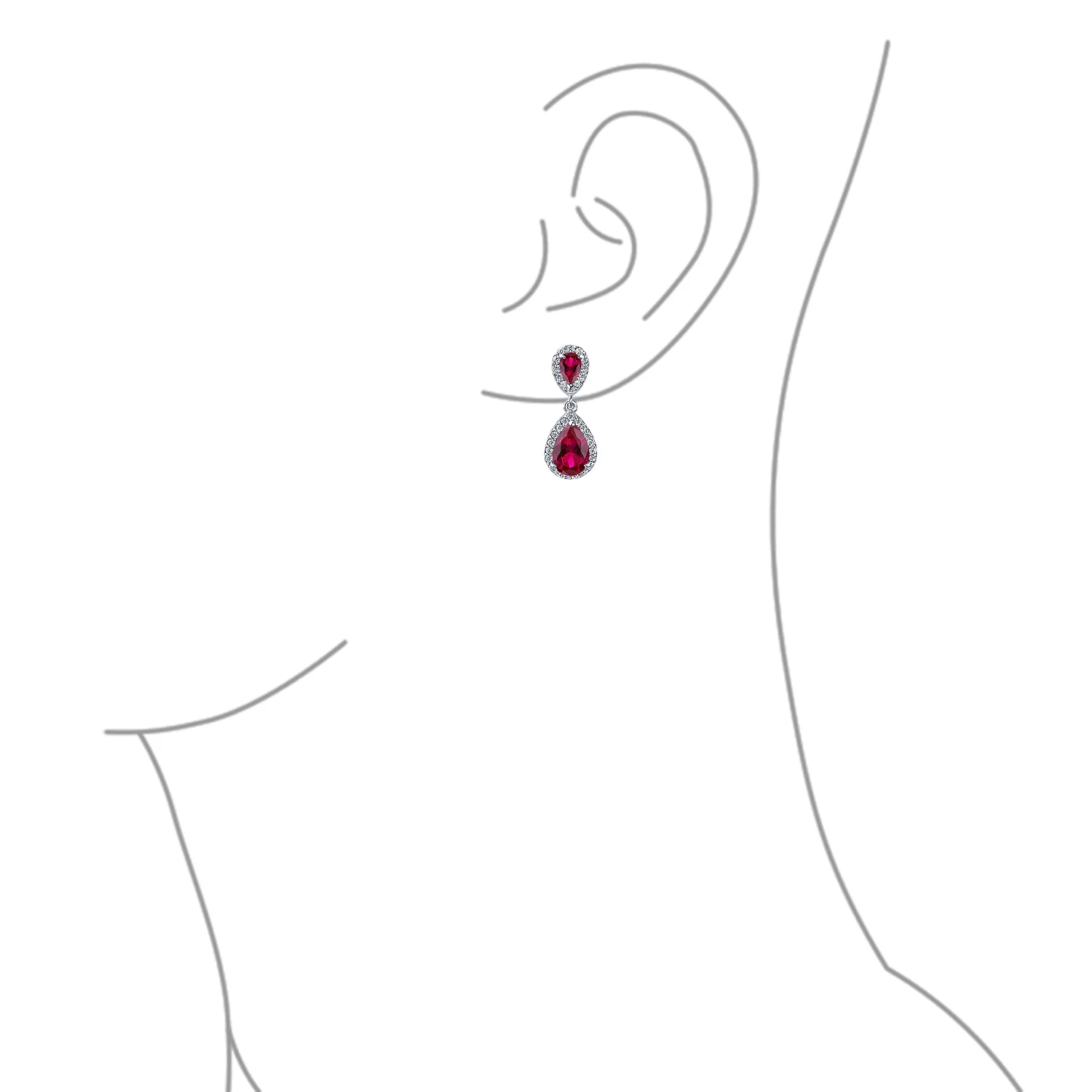 Classic Bridal Cocktail Halo Cubic Zirconia Blue CZ Double Solitaire Teardrop Dangle Clip On Earrings - Image 26