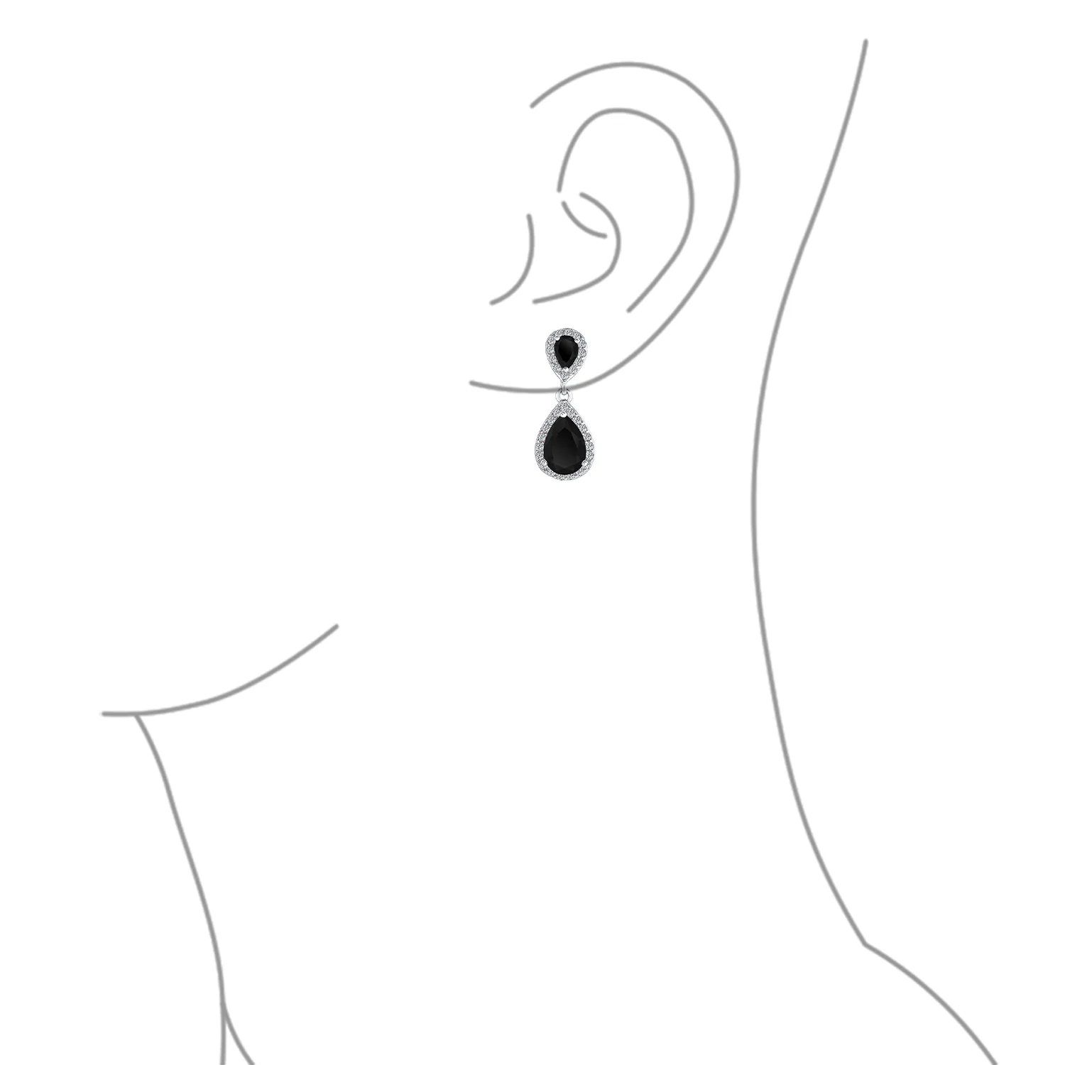 Classic Bridal Cocktail Halo Cubic Zirconia Blue CZ Double Solitaire Teardrop Dangle Clip On Earrings - Image 31