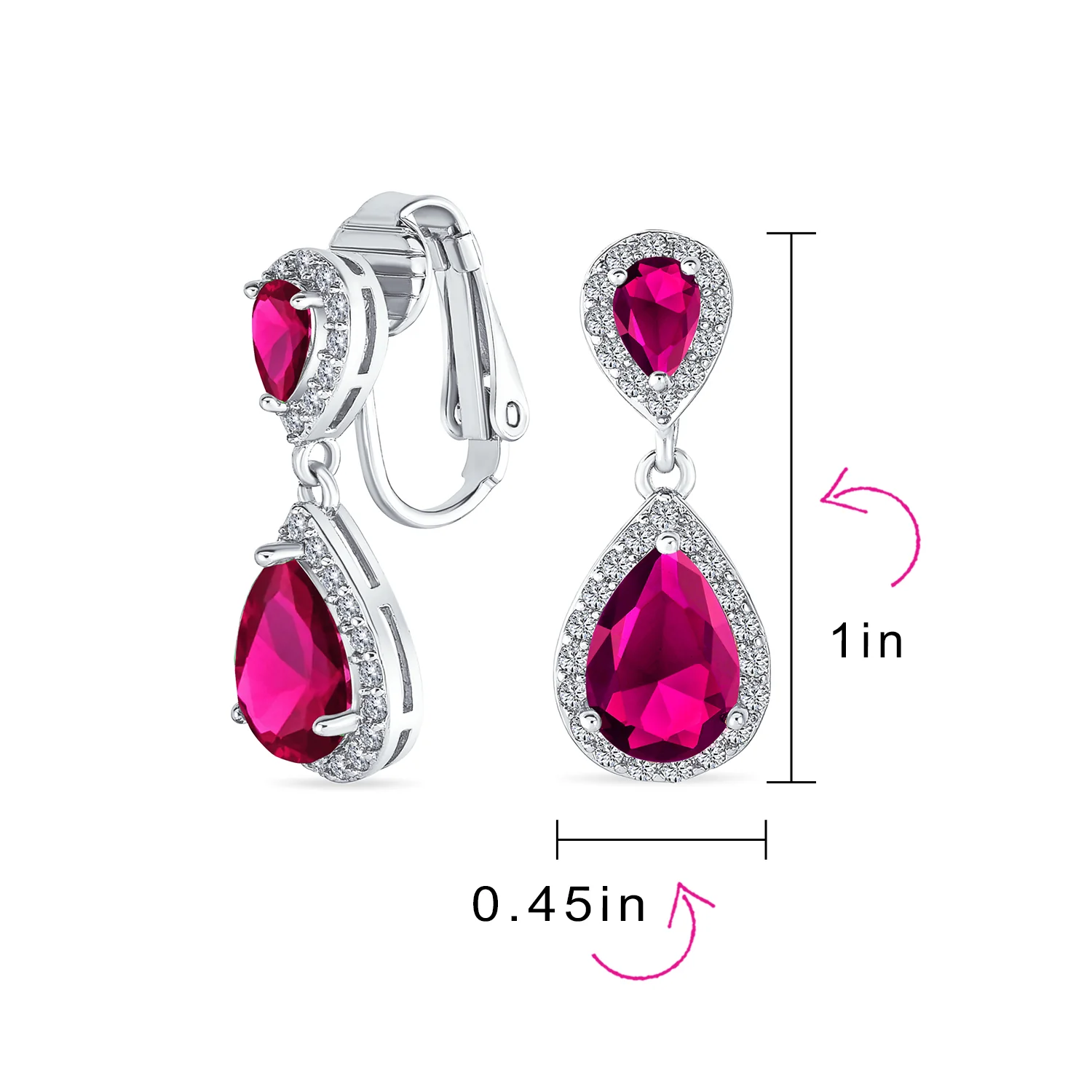 Classic Bridal Cocktail Halo Cubic Zirconia Blue CZ Double Solitaire Teardrop Dangle Clip On Earrings - Image 37
