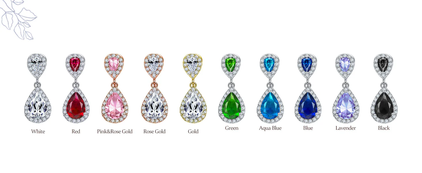 Classic Bridal Cocktail Halo Cubic Zirconia Blue CZ Double Solitaire Teardrop Dangle Clip On Earrings - Image 73