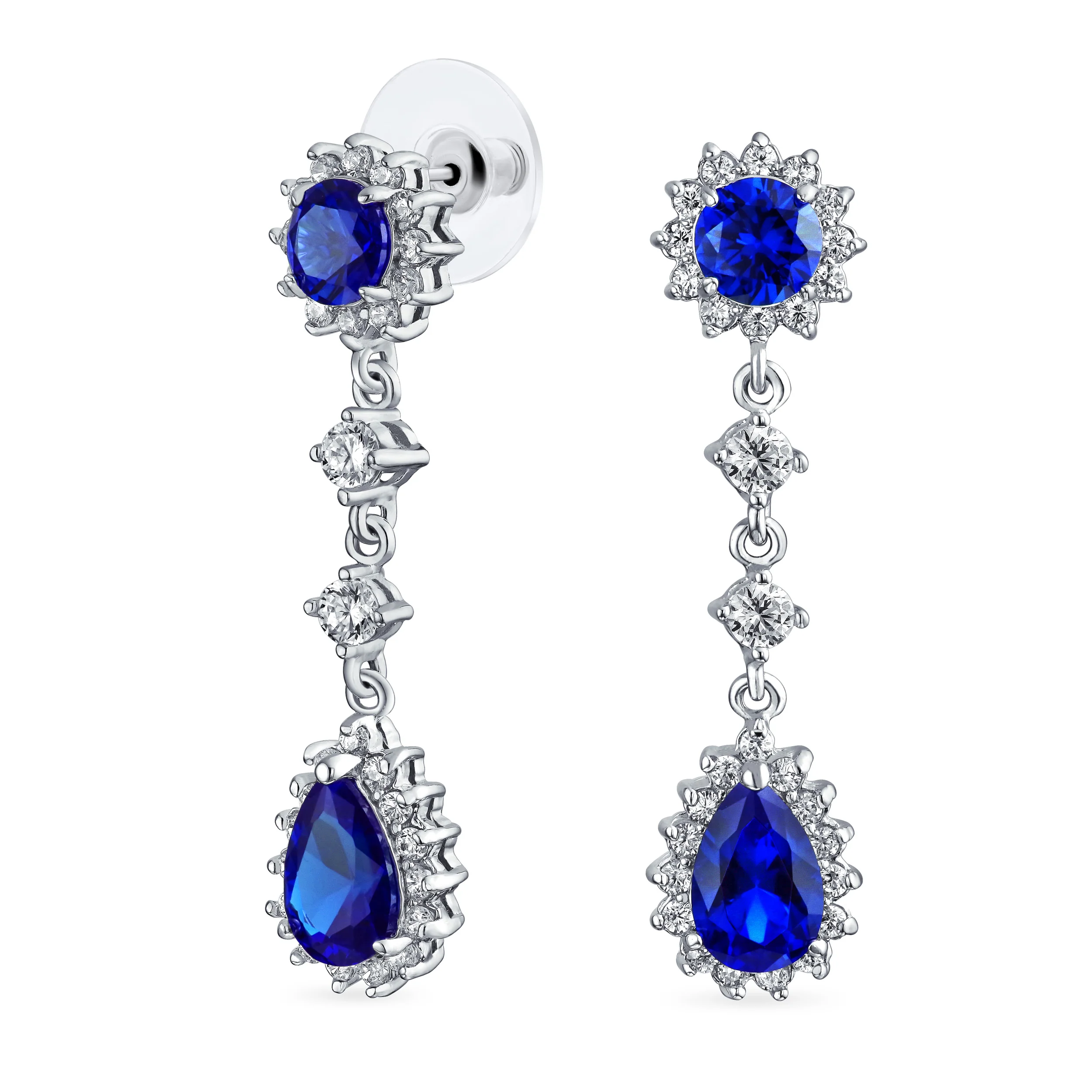Vintage Style Bridal CZ Dangle Chandelier Earrings with Gemstone Teardrop