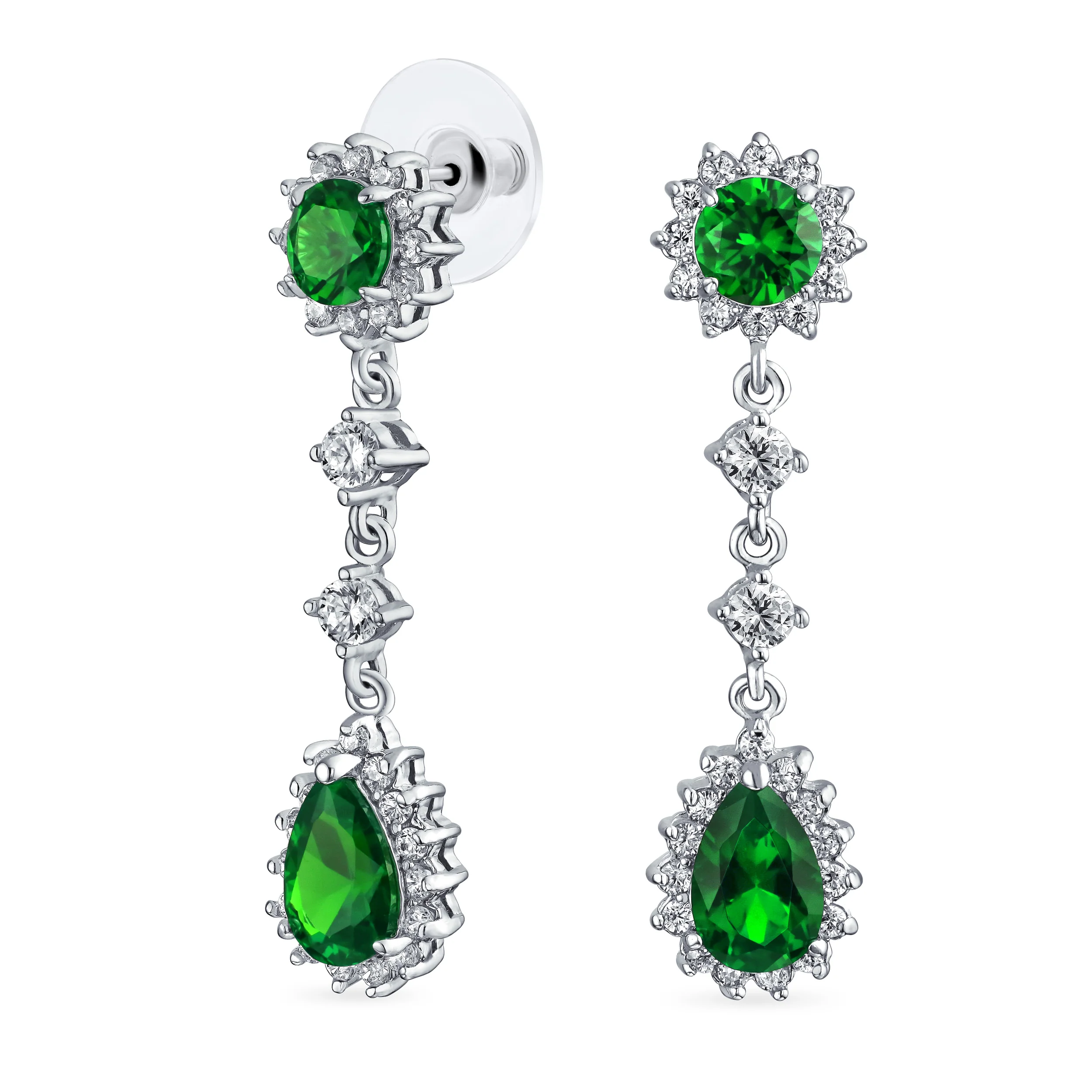 Vintage Style Bridal CZ Dangle Chandelier Earrings with Gemstone Teardrop - Image 3