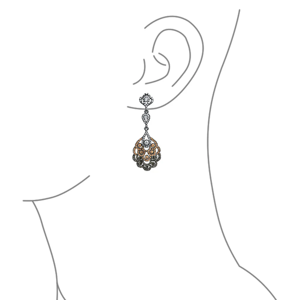 Vintage Estate Style Dangling Lace Flower Pink Black White Crystal Chandelier Statement Earrings - Image 4