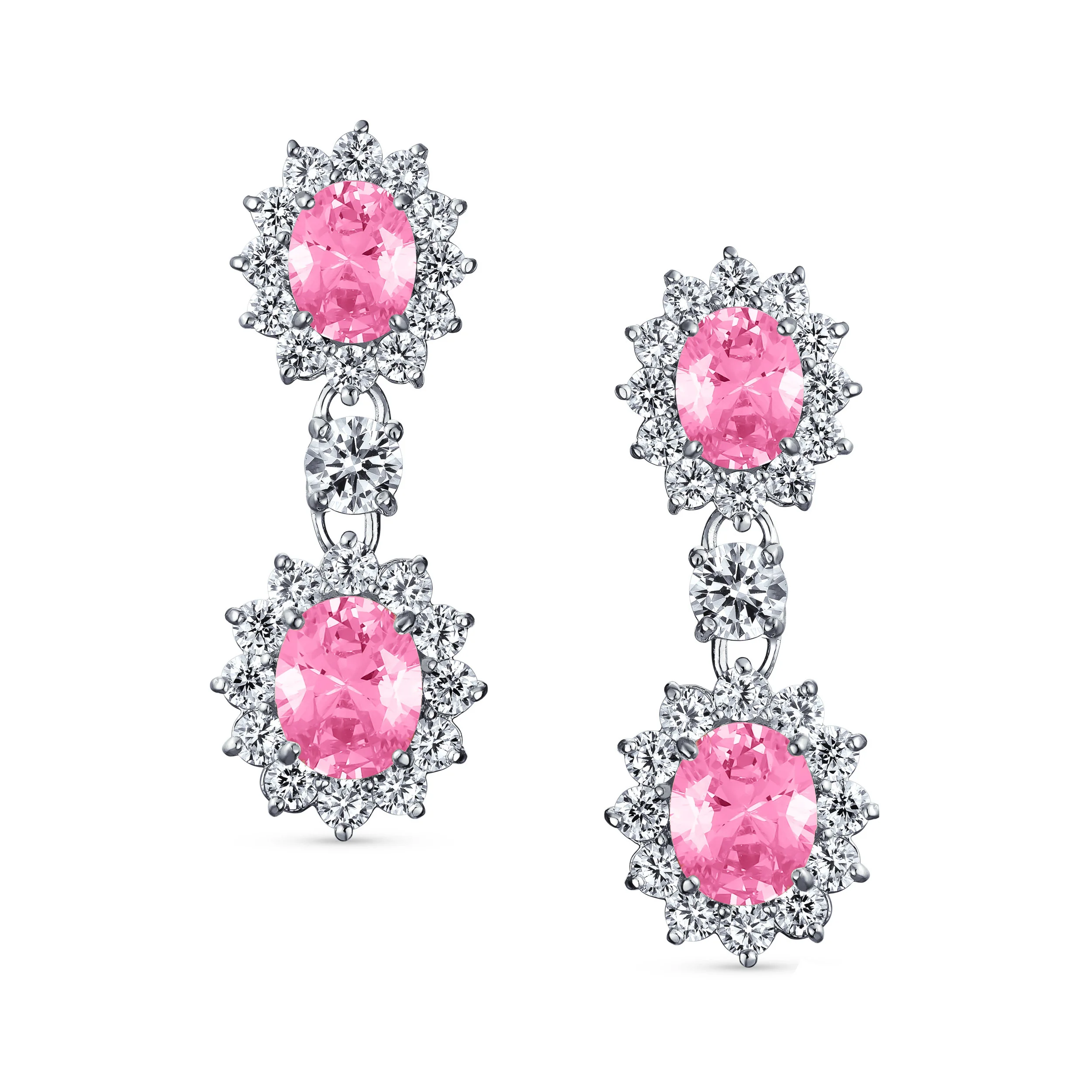 Crown Halo Pave Cubic Zirconia CZ Drop Dangling Oval Chandelier Clip On Earrings Statement Non-Pierced - Image 11