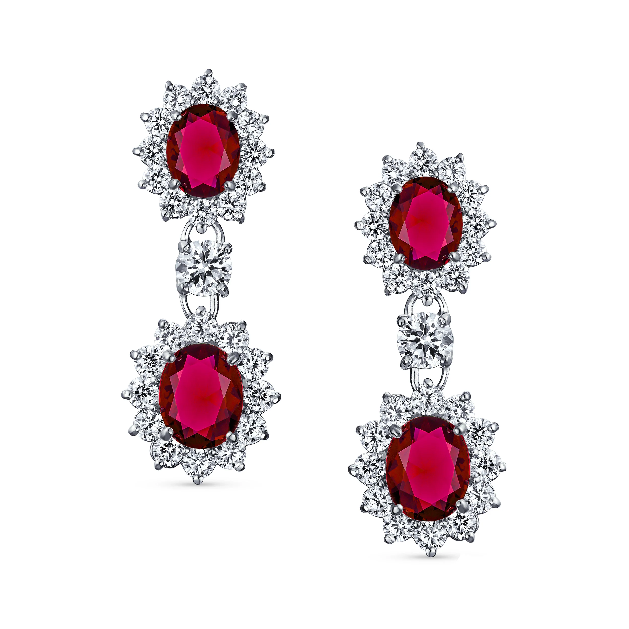 Crown Halo Pave Cubic Zirconia CZ Drop Dangling Oval Chandelier Clip On Earrings Statement Non-Pierced - Image 12