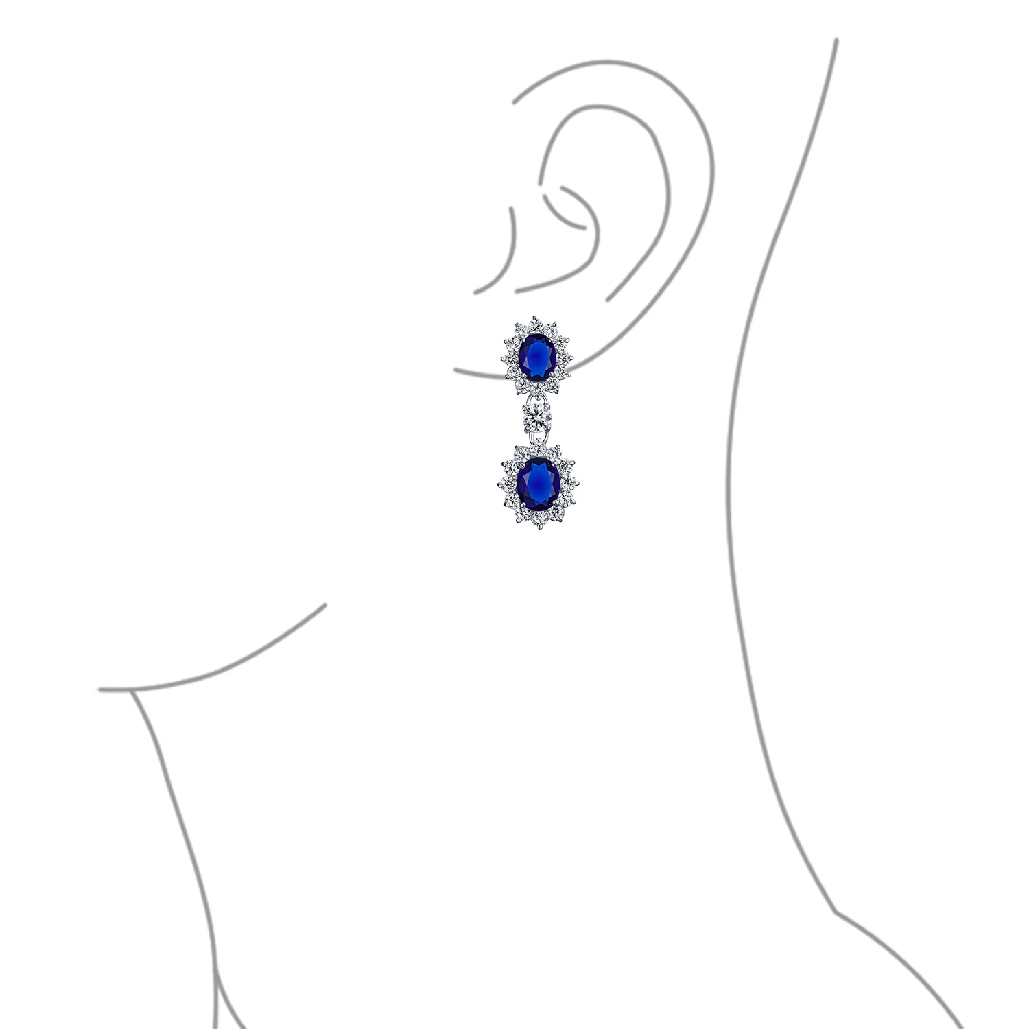 Crown Halo Pave Cubic Zirconia CZ Drop Dangling Oval Chandelier Clip On Earrings Statement Non-Pierced - Image 16