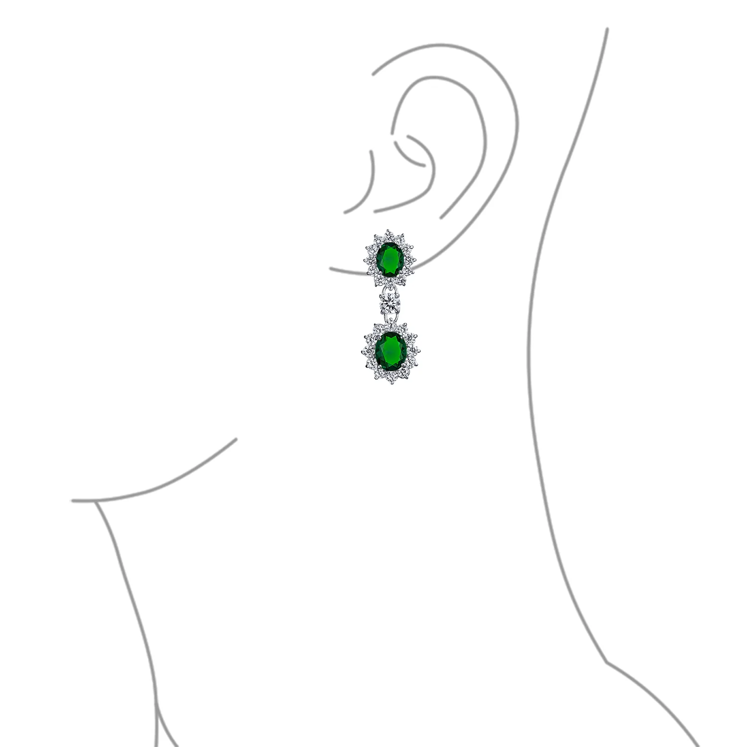 Crown Halo Pave Cubic Zirconia CZ Drop Dangling Oval Chandelier Clip On Earrings Statement Non-Pierced - Image 17