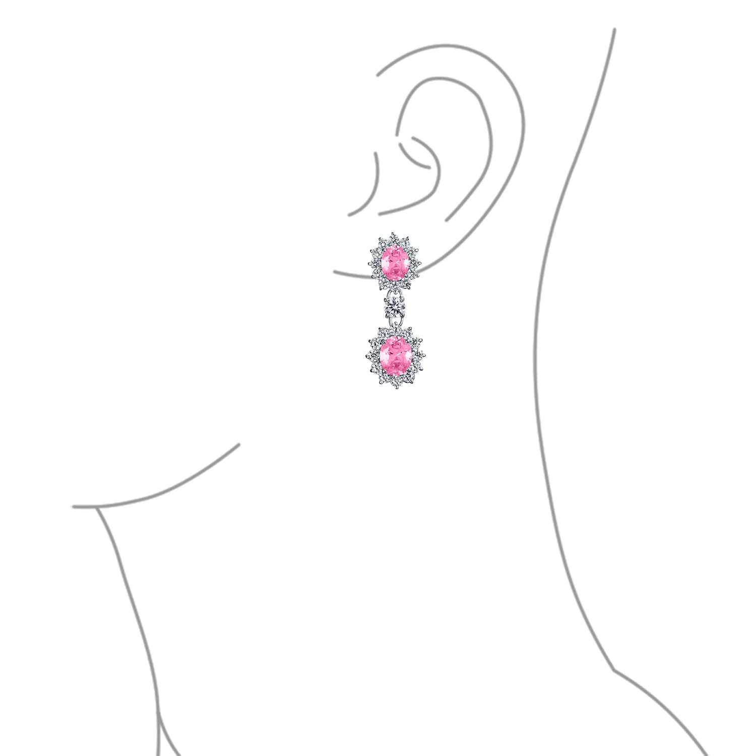 Crown Halo Pave Cubic Zirconia CZ Drop Dangling Oval Chandelier Clip On Earrings Statement Non-Pierced - Image 18