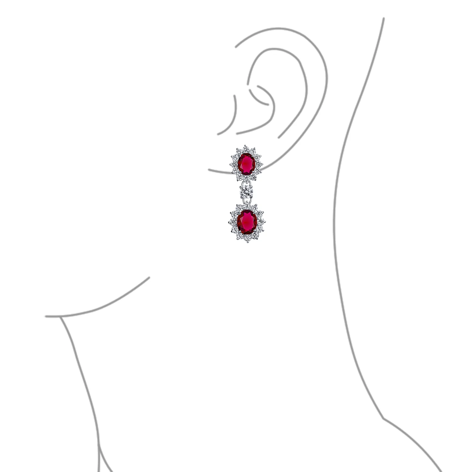 Crown Halo Pave Cubic Zirconia CZ Drop Dangling Oval Chandelier Clip On Earrings Statement Non-Pierced - Image 19