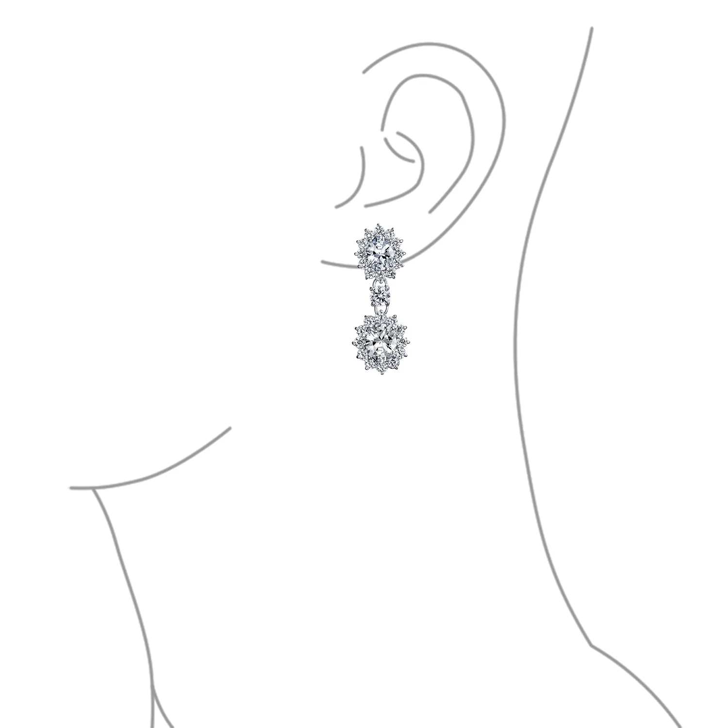 Crown Halo Pave Cubic Zirconia CZ Drop Dangling Oval Chandelier Clip On Earrings Statement Non-Pierced - Image 20