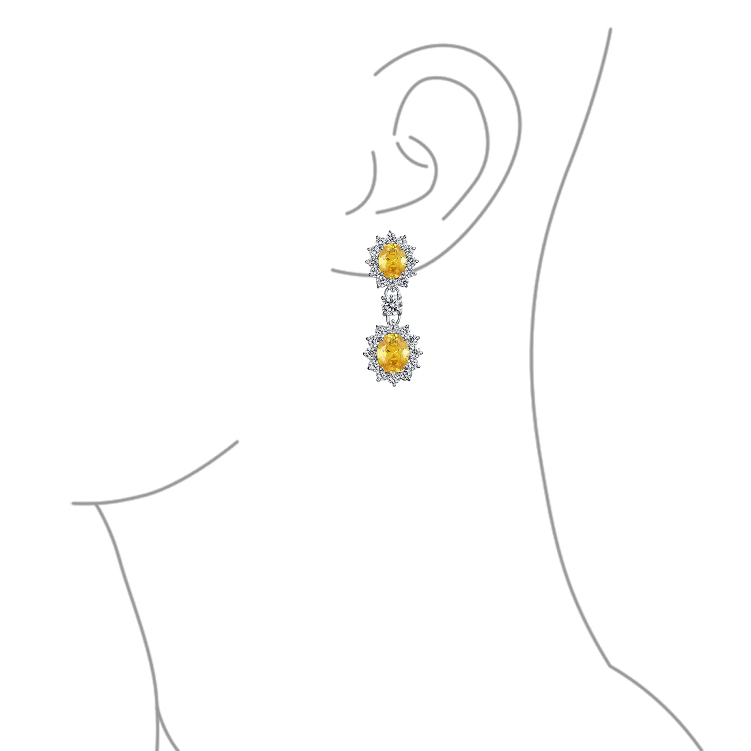 Crown Halo Pave Cubic Zirconia CZ Drop Dangling Oval Chandelier Clip On Earrings Statement Non-Pierced - Image 21