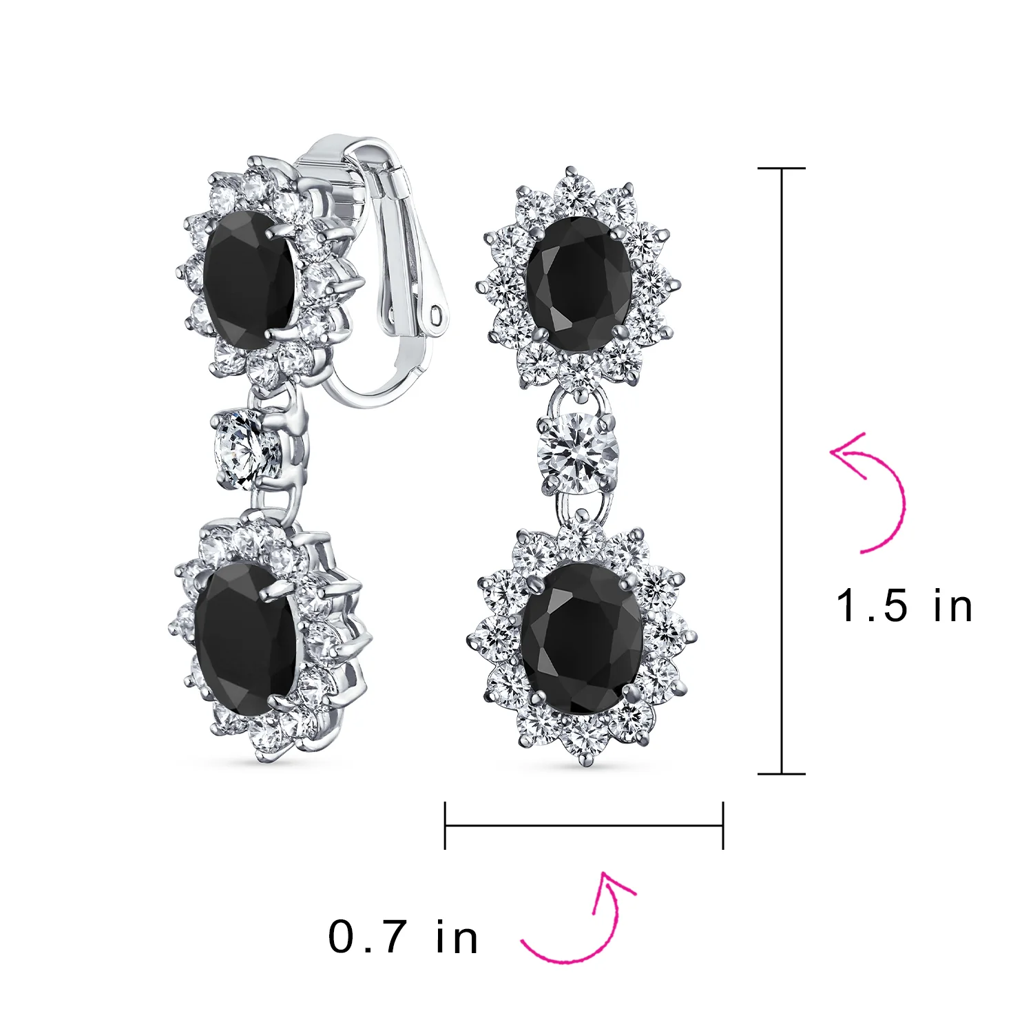 Crown Halo Pave Cubic Zirconia CZ Drop Dangling Oval Chandelier Clip On Earrings Statement Non-Pierced - Image 22