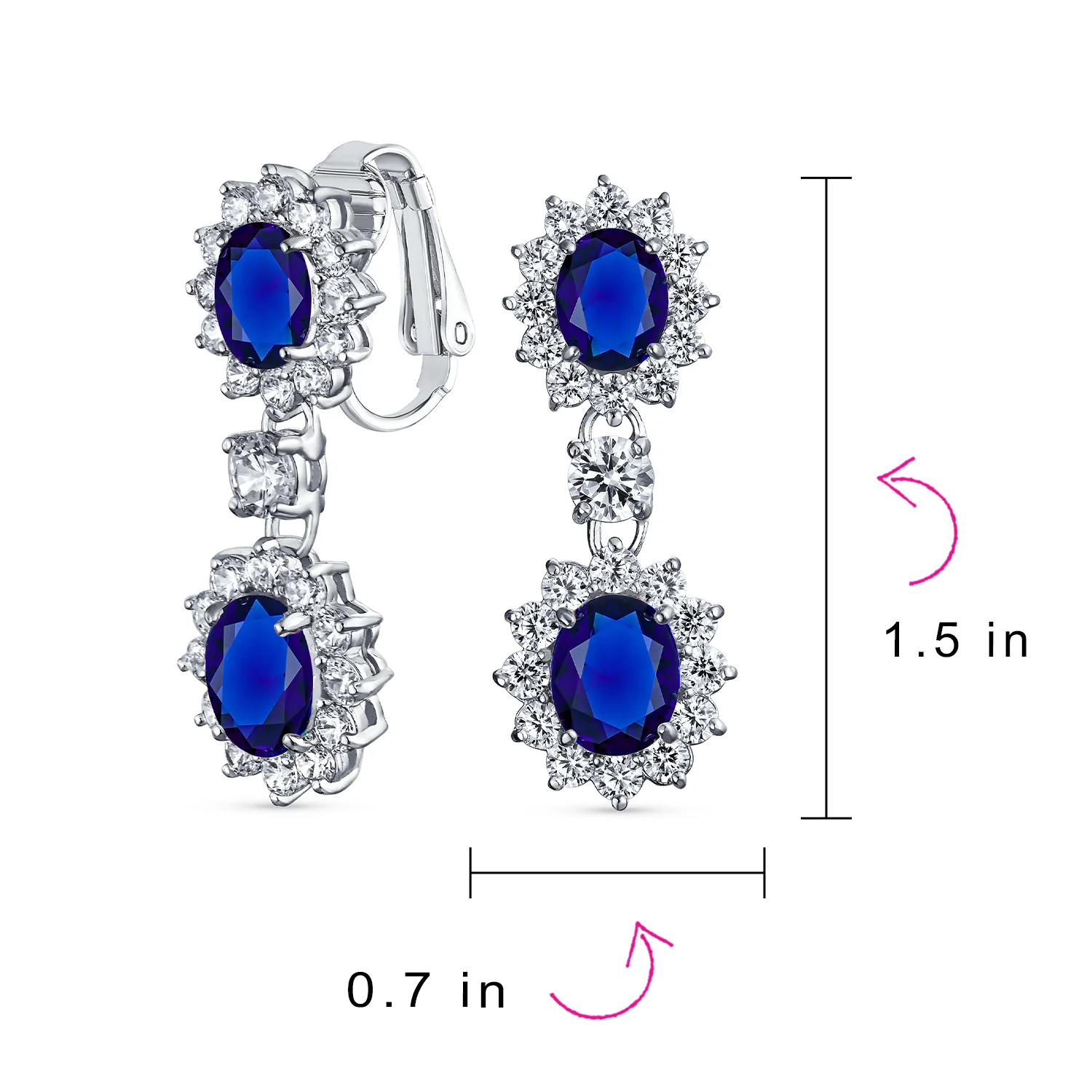 Crown Halo Pave Cubic Zirconia CZ Drop Dangling Oval Chandelier Clip On Earrings Statement Non-Pierced - Image 23