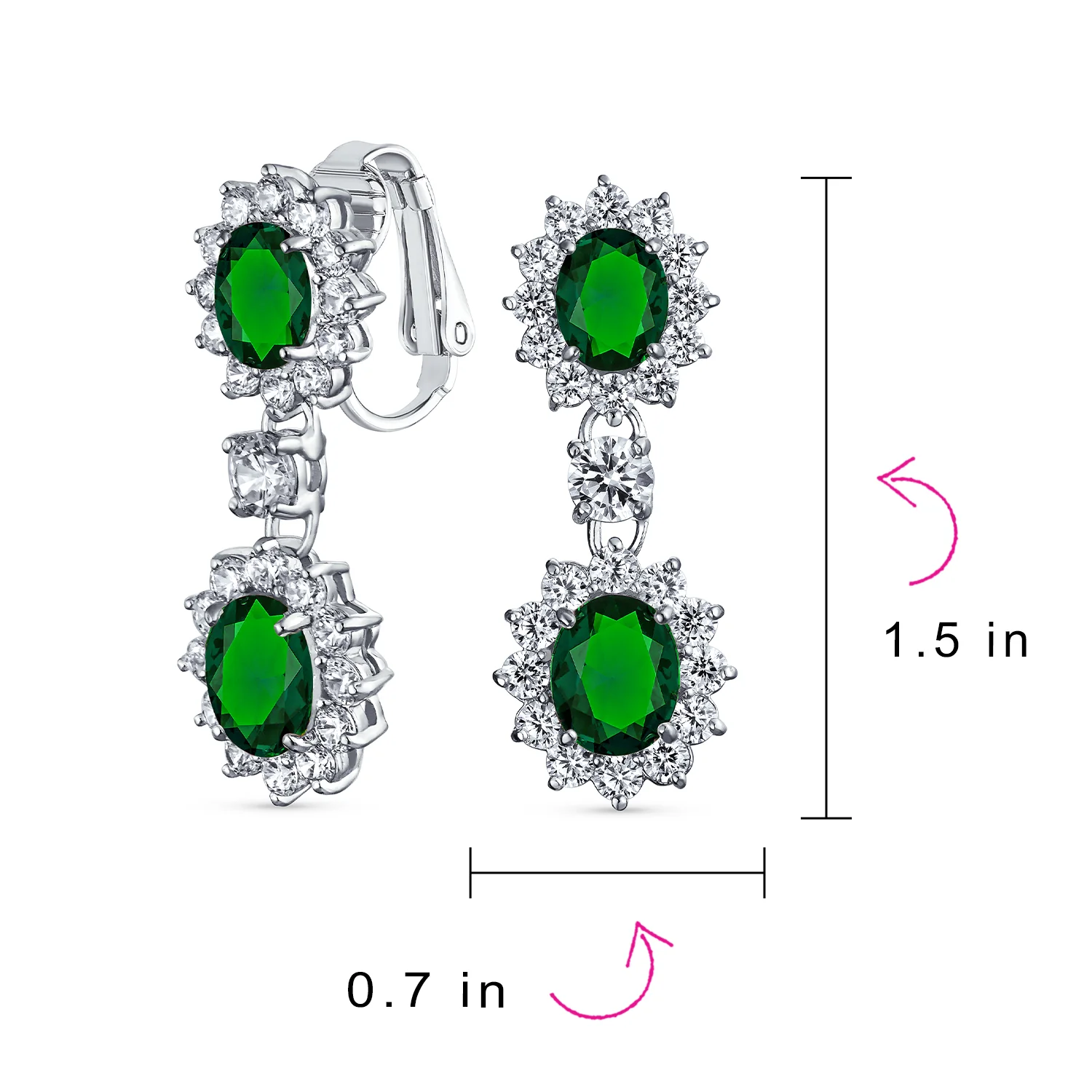 Crown Halo Pave Cubic Zirconia CZ Drop Dangling Oval Chandelier Clip On Earrings Statement Non-Pierced - Image 24